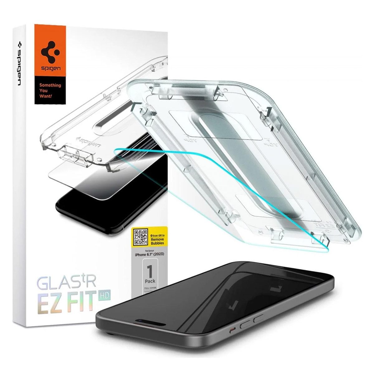 Spigen Displayschutzglas Spigen EZ Fit Glas.tR mit Installation Tray - 1er Pack Apple iPhone 15, 1 Stück