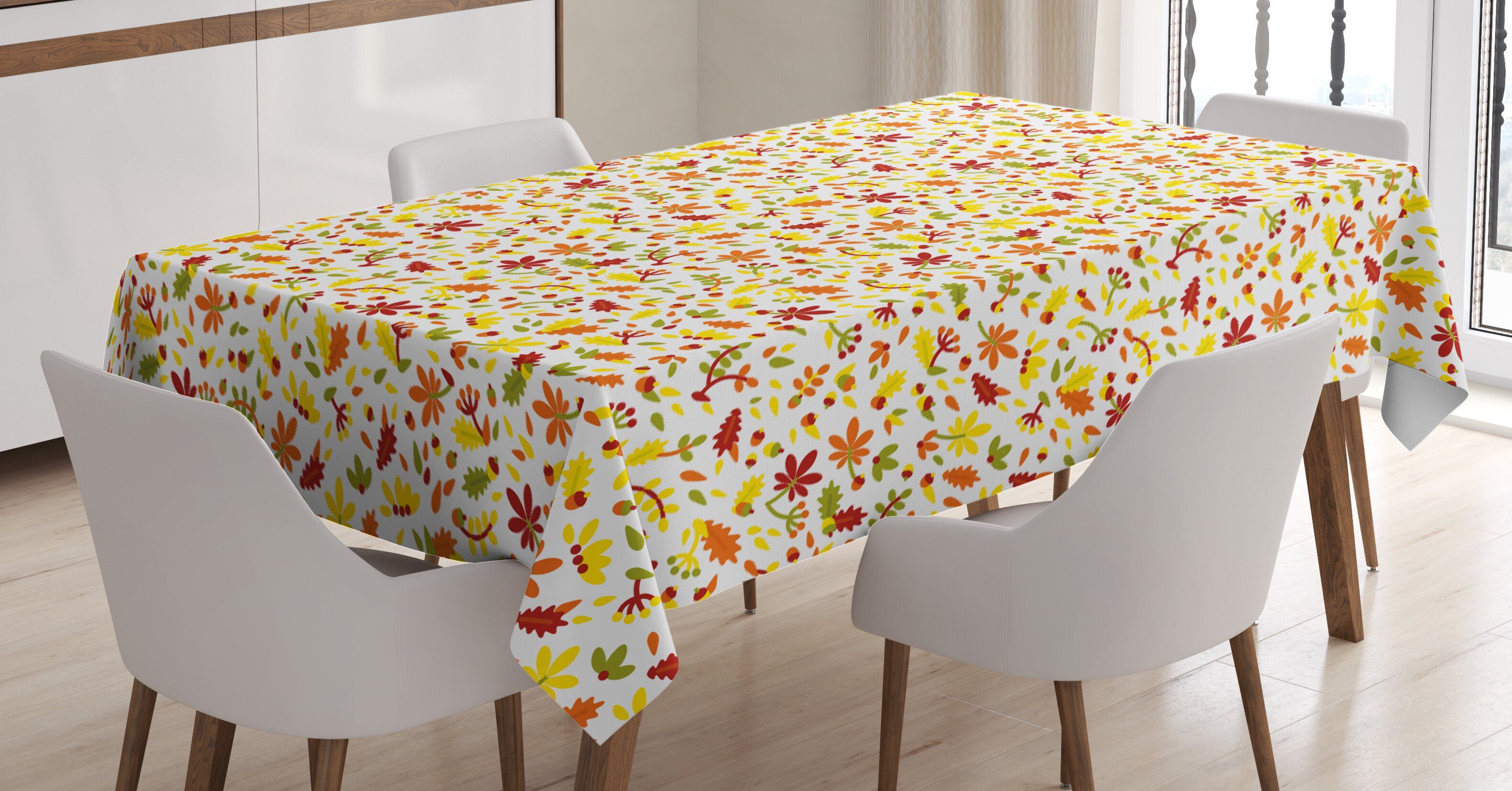 Farbfest Außen Tischdecke Für Botanik Bereich Gelb Farben, Abakuhaus geeignet Waschbar Braun Klare Herbst den