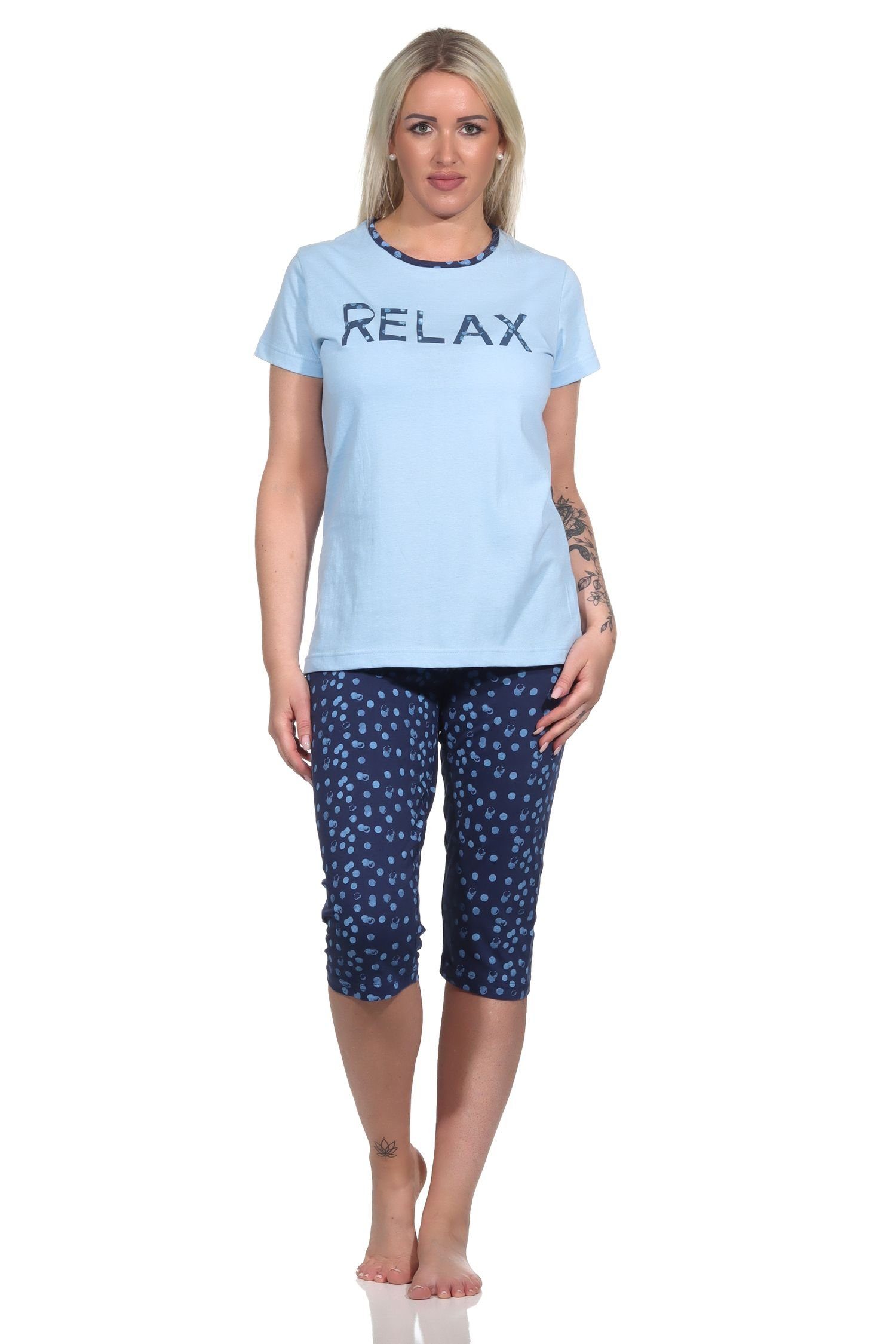 Normann Pyjama Damen Capri Pyjama, Schlafanzug "RELAX" - 122 204 10 757 blau