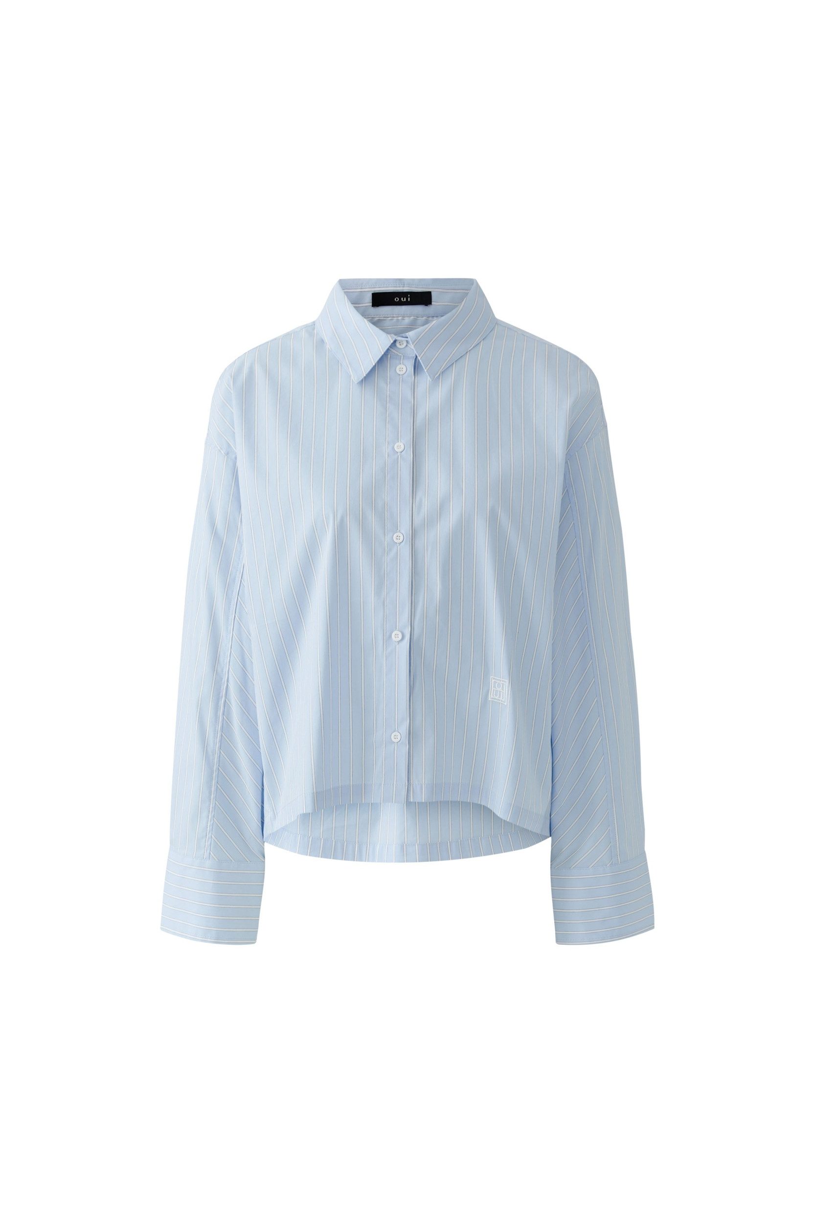 Oui Langarmbluse Bluse lt blue white