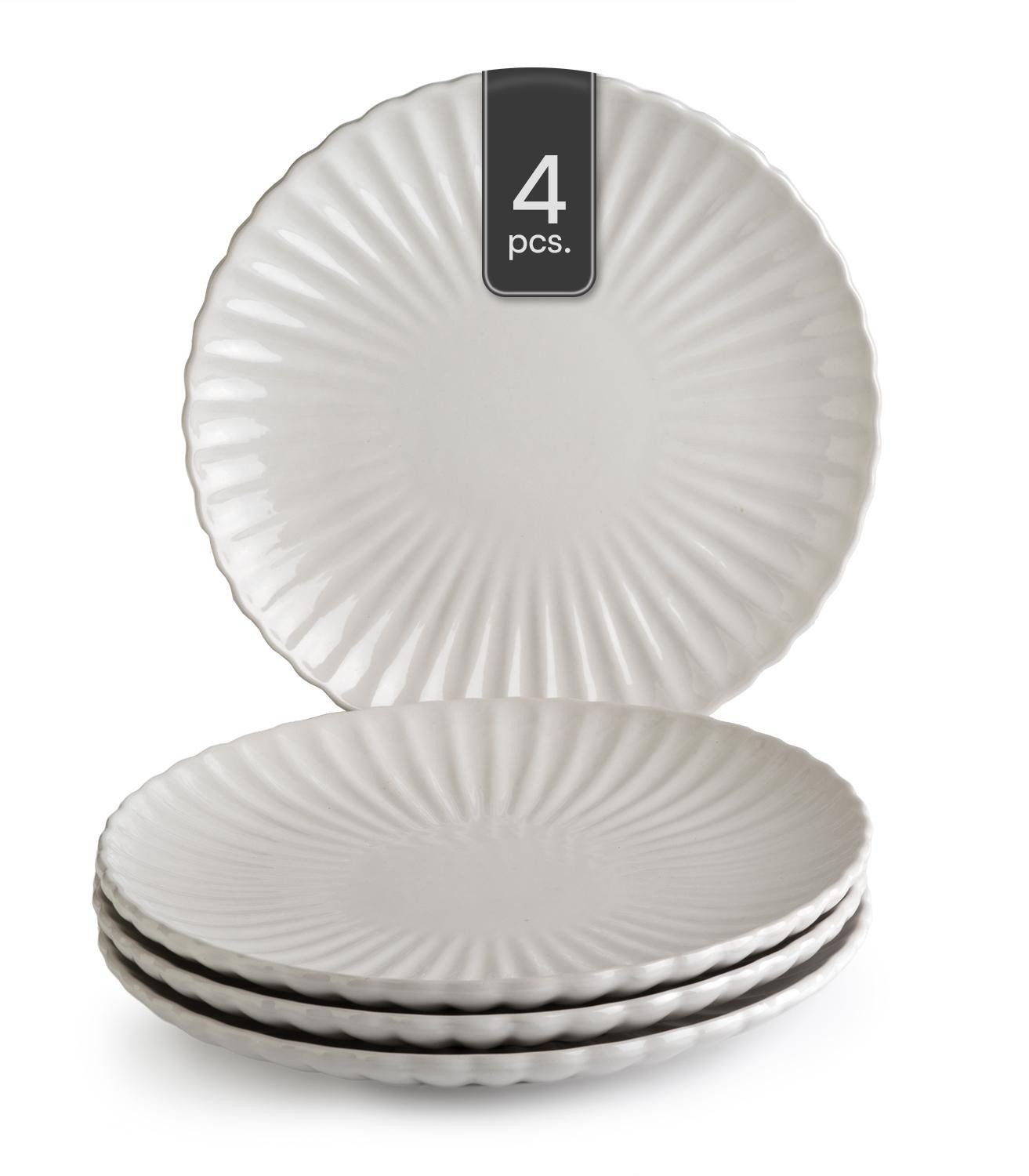 Speiseteller GROOVES, Ø 27 cm, Creme, Steingut