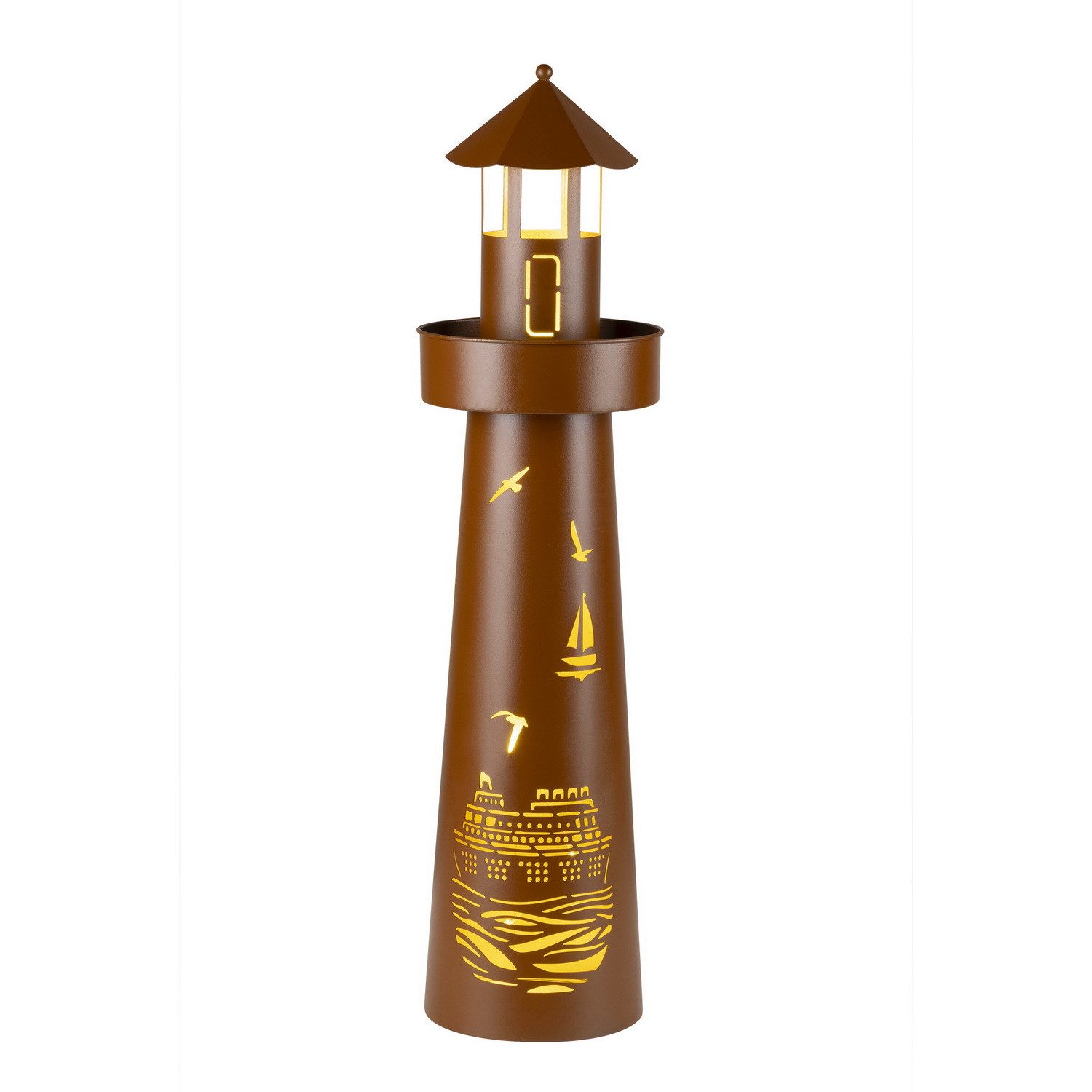 Haushalt International LED-Dekofigur Leuchtturm mit 8 warmweißen LEDs und Timer - Gartendekoration, maritime Gartendeko in Rostoptik