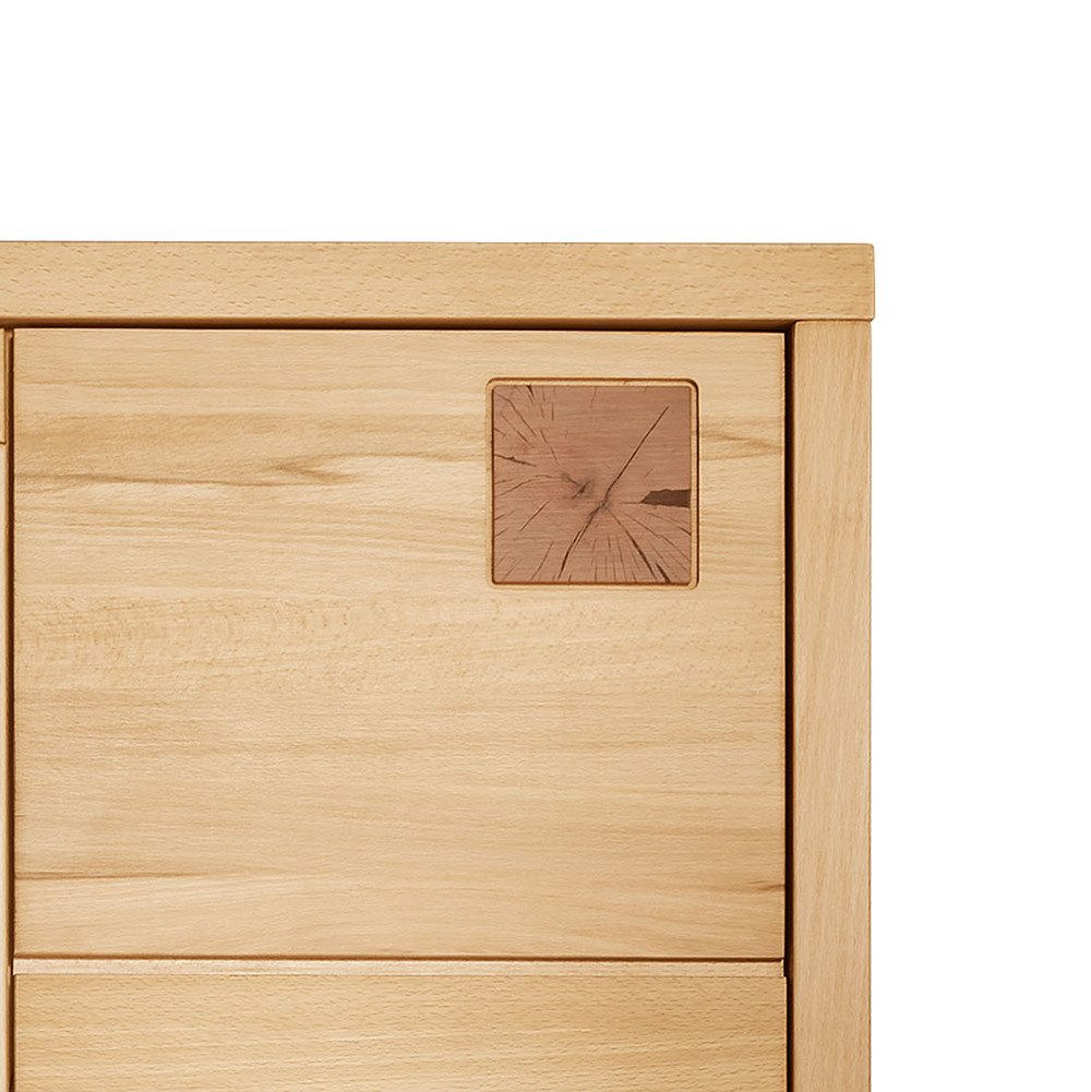 Lomadox Highboard WINCHESTER-69, Hochkommode Schrank Kommode 103 cm Buche massiv geölt Hirnholz-Detail