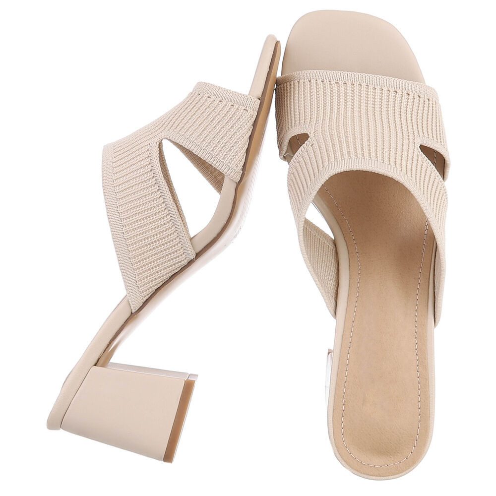 Ital-Design Damen Sandaletten mit Blockabsatz und Riemen Pantolette (91742719) Blockabsatz Sandalen & Sandaletten in Beige