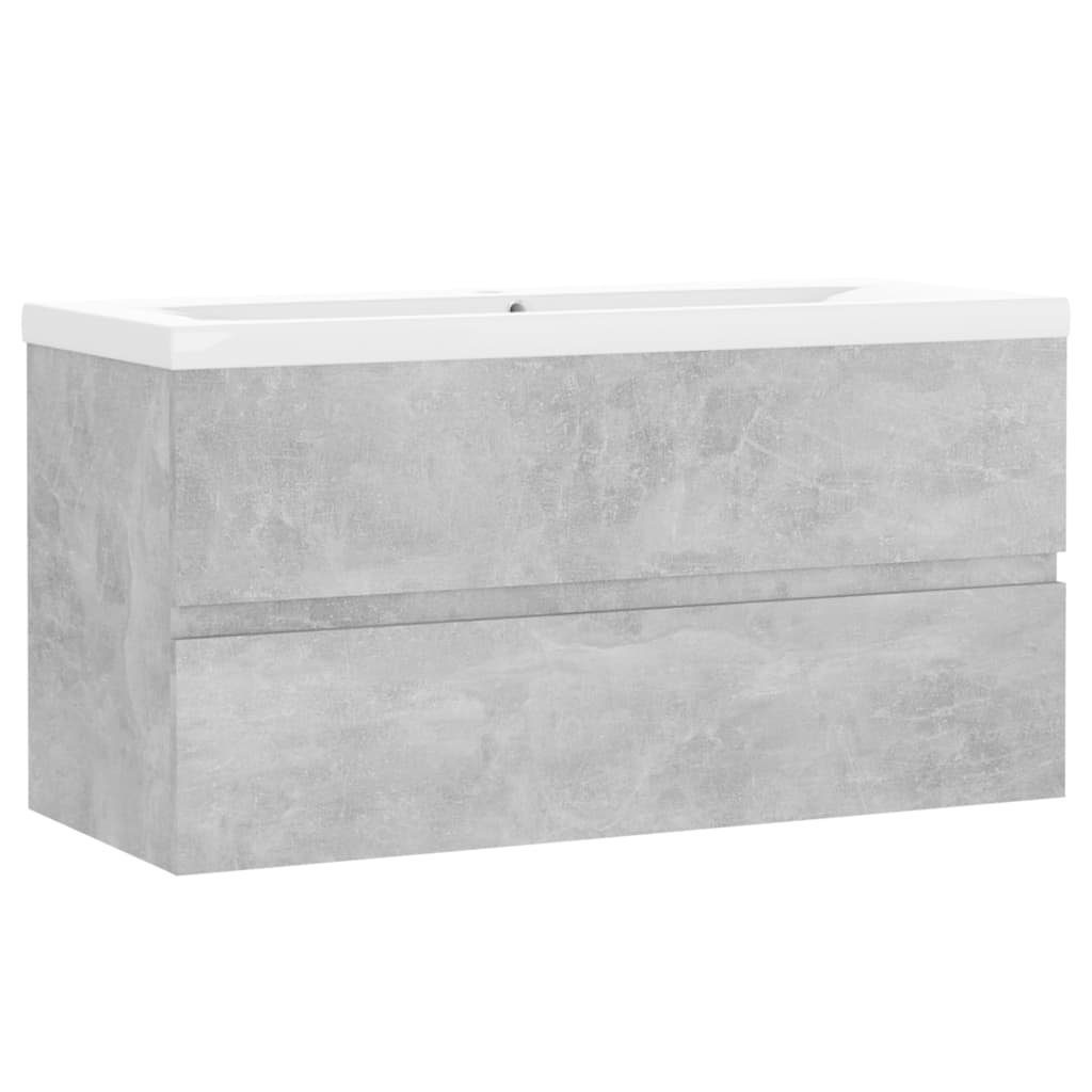 vidaXL Waschtisch 90 x 385 x 45 cm Waschbeckenunterschrank mit Einbaubecken Betongrau Sp