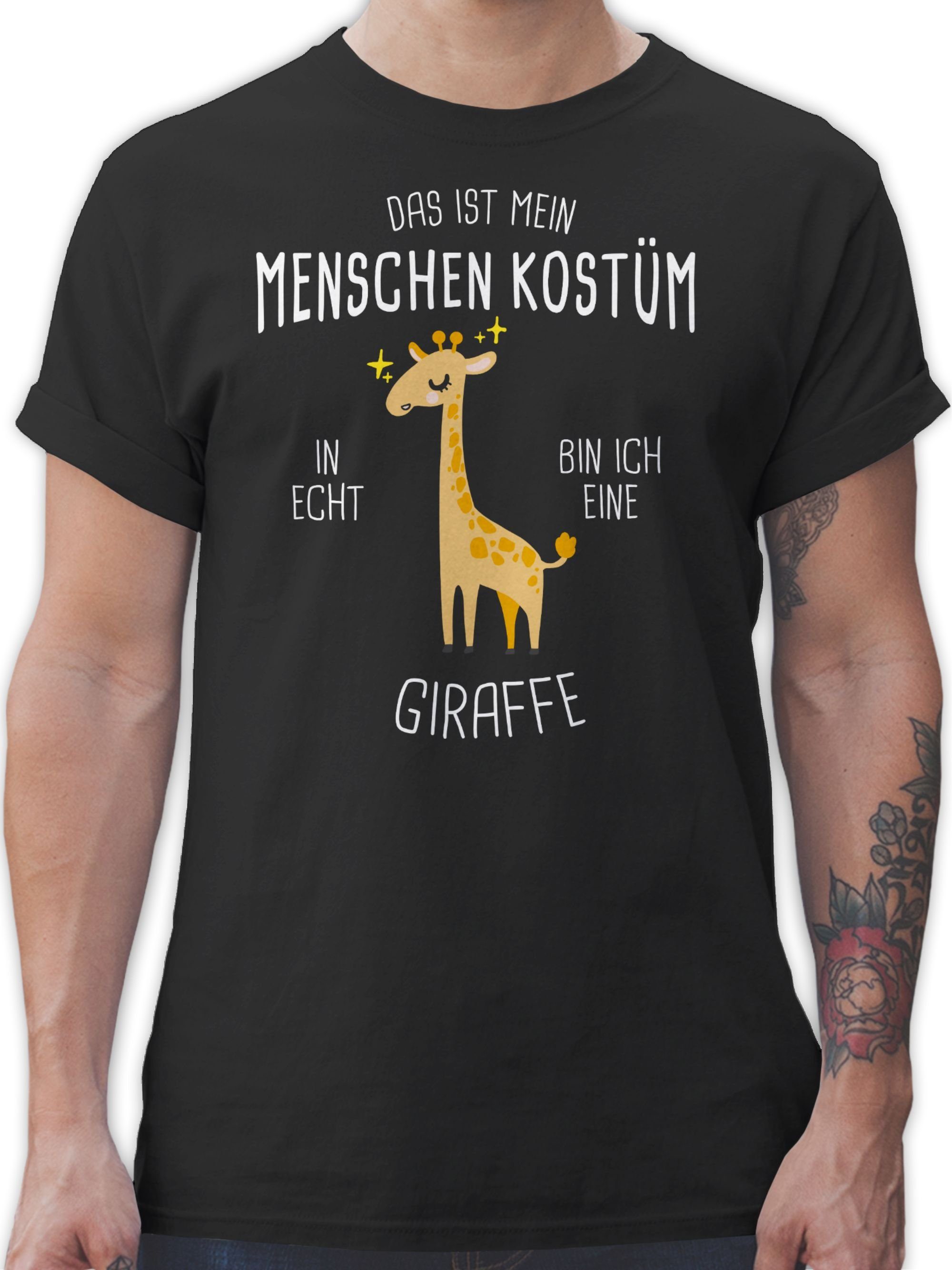 Shirtracer T-Shirt Das ist mein Menschenkostüm in echt bin ich eine Giraffe - Giraffenkos Karneval Outfit 01 Schwarz