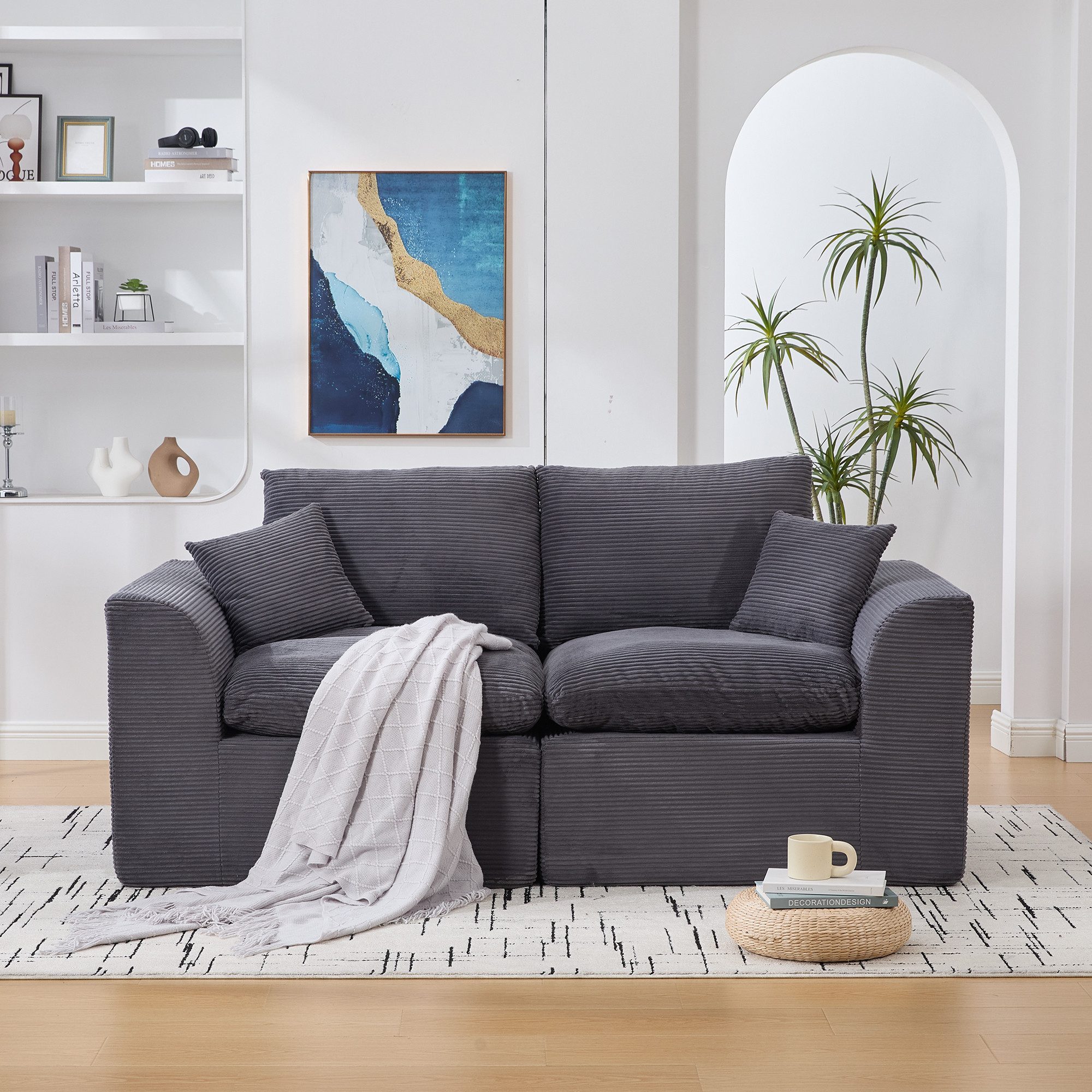 HAUSS SPOLE Loungesofa mit Kissen,Stoffsofa Polstermöbel mit Hochwertiger Stoff, 2 Teile