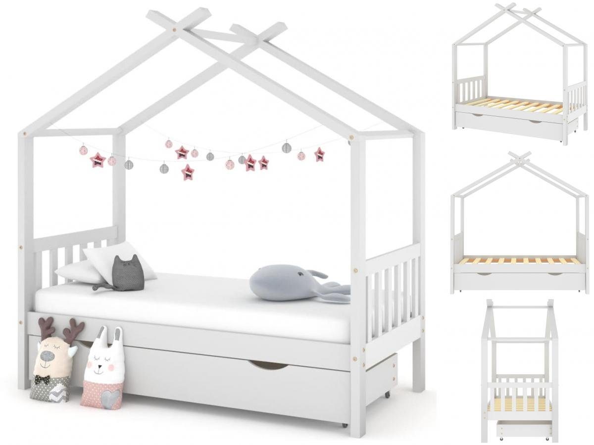 vidaXL Kinderbett Kinderbett Himmelbett mit Schublade Weiß Massivholz Kiefer 80x160 cm