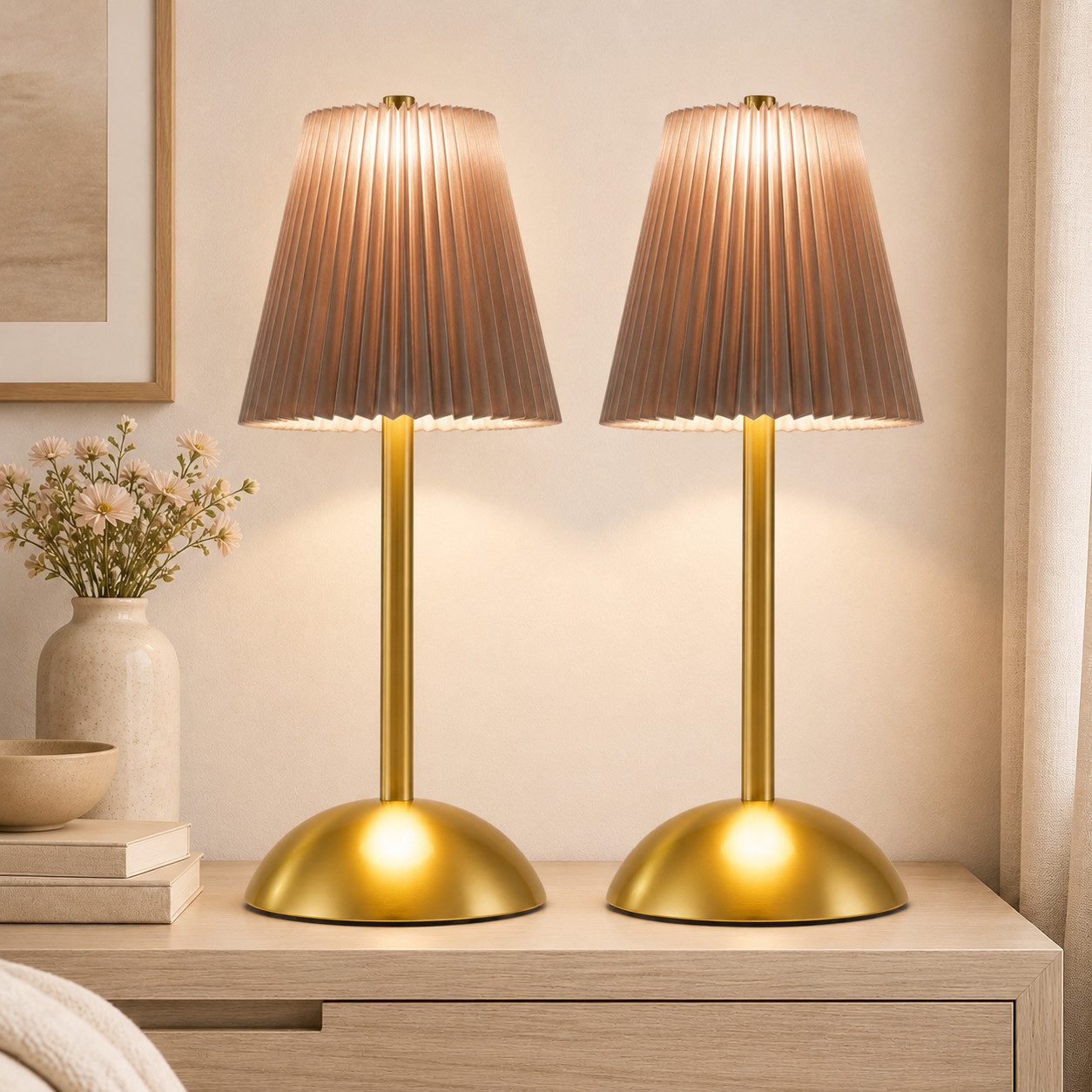 Nettlife LED Tischleuchte 2er Stoff Schwarz/Grün/Weiß/Orange/Graublau Nachttischleuchte, 3 Lichtfarben Akku-Betrieb USB-ladbar, Schlafzimmer Wohnzimmer Arbeitszimmer Büros Eingangsbereiche