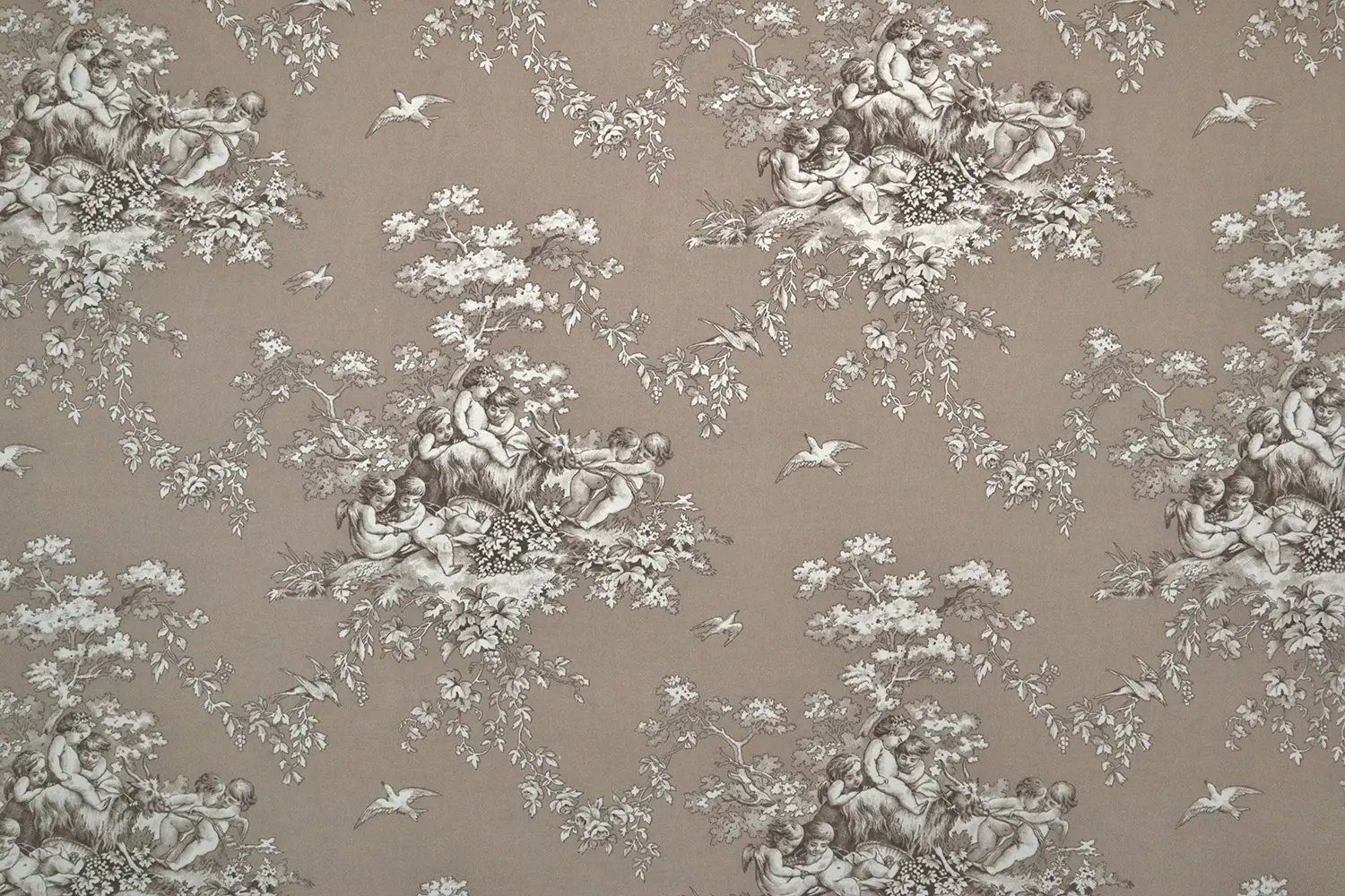 Stofferia Stoff Dekostoff Baumwolle Toile de Jouy Angelote Hellbraun, Meterware