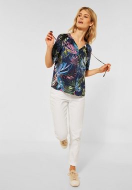 Cecil Klassische Bluse Cecil Leinen Bluse mit Print in Deep Blue (1-tlg) Locker geschnitten