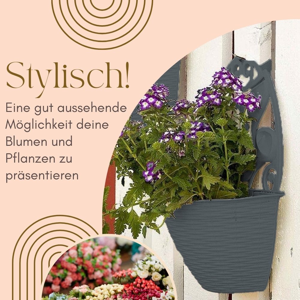 GarPet Blumentopf 2er Set Blumentopf Wand Topf Pflanzen Halterung Anthrazit Rattan – Bild 3 von 5