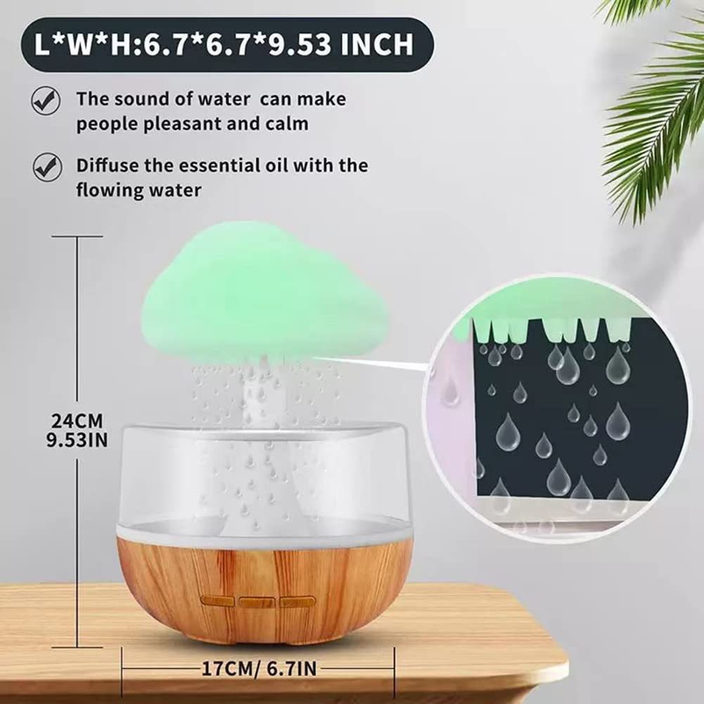 MOPUEA Luftbefeuchter Luftbefeuchter Regenwolke Nachtlicht 7 Farbe Aromatherapie Öl Diffusor, Regengeräusch LED Nachtlicht kabellos BPA frei – Bild 4 von 5