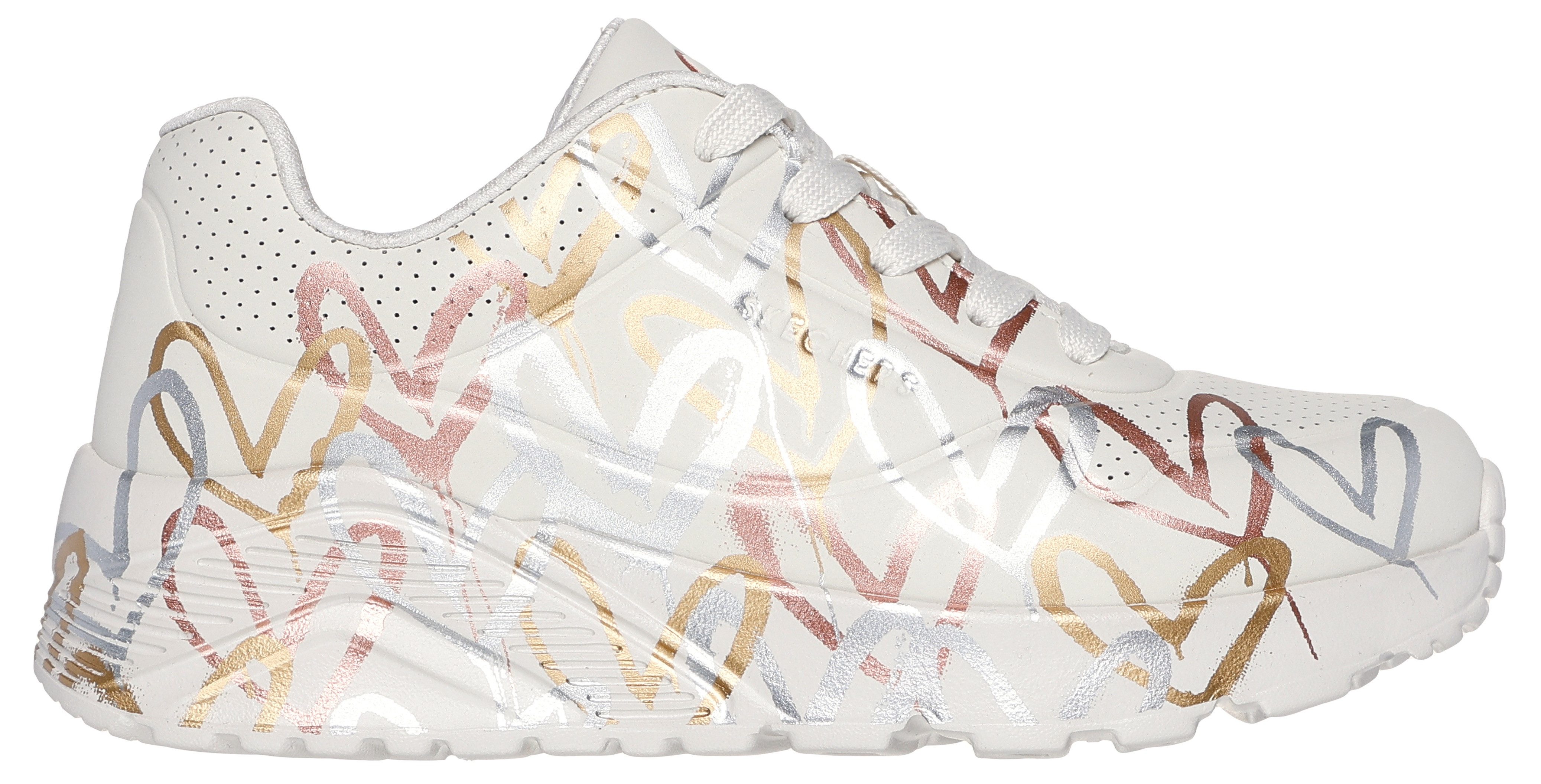 Skechers Skechers x JGoldcrown: Uno Lite - Metallic Love Plateausneaker, Schnürschuh, Keilsneaker mit Herzchen im Metallic Look bedruckt – Bild 4 von 5
