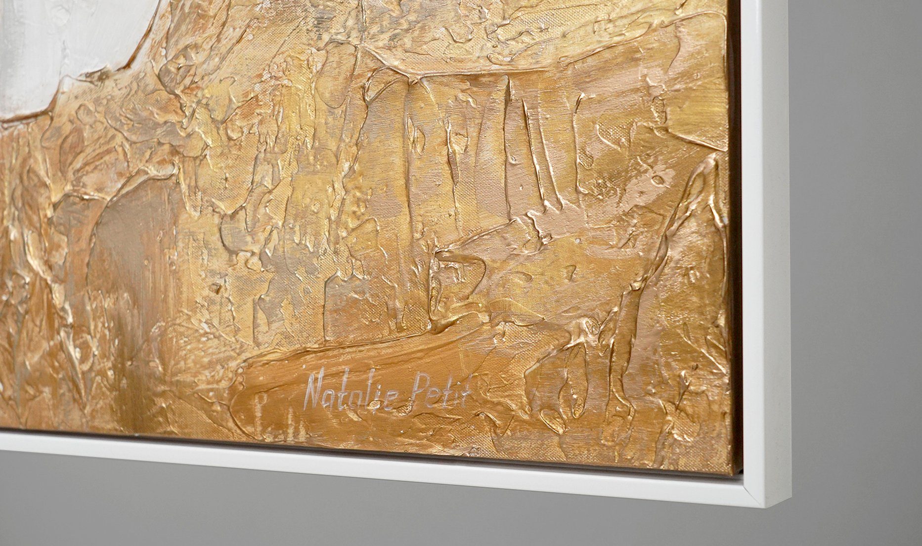 Gemälde Abstrakte Weiß Bilder, Leinwand Abstrakt Rahmen Ästhetik, in Handgemalt YS-Art Bild Kupfer Gold Mit