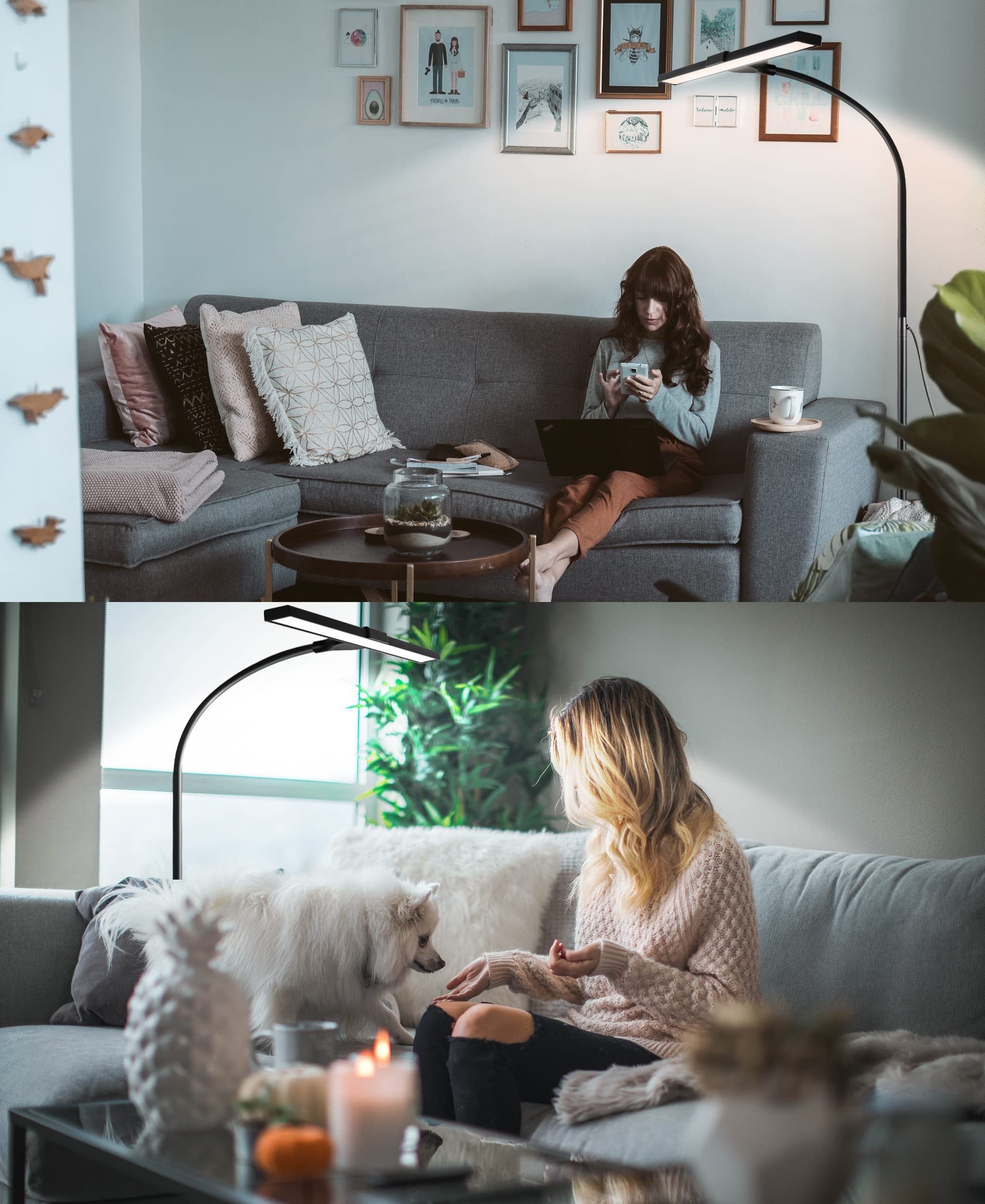 ZMH LED Stehlampe Leselampe Modern Dimmbar 178CM Metall mit Timer für Schlafzimmer Büro, dimmbar, LED fest integriert, 3000-6500k, schwarz