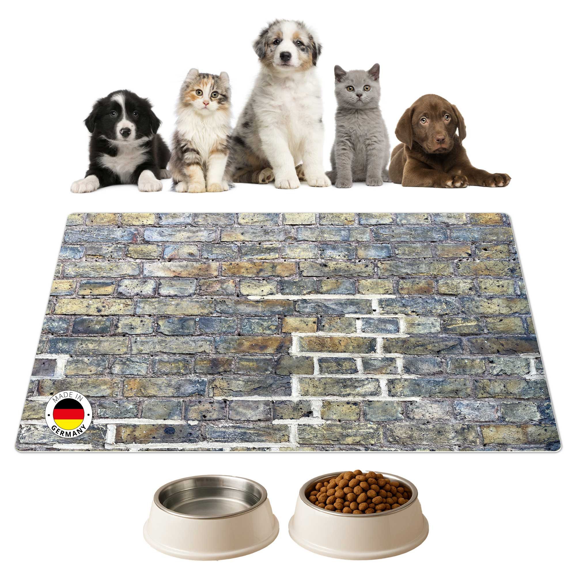 cover-your-desk.de Napfunterlage für Hunde & Katzen „Mauerwerk grau“ - aus Premium-Vinyl, 1-St., rutschhemmend, abwaschbar, reißfest, Made in Germany
