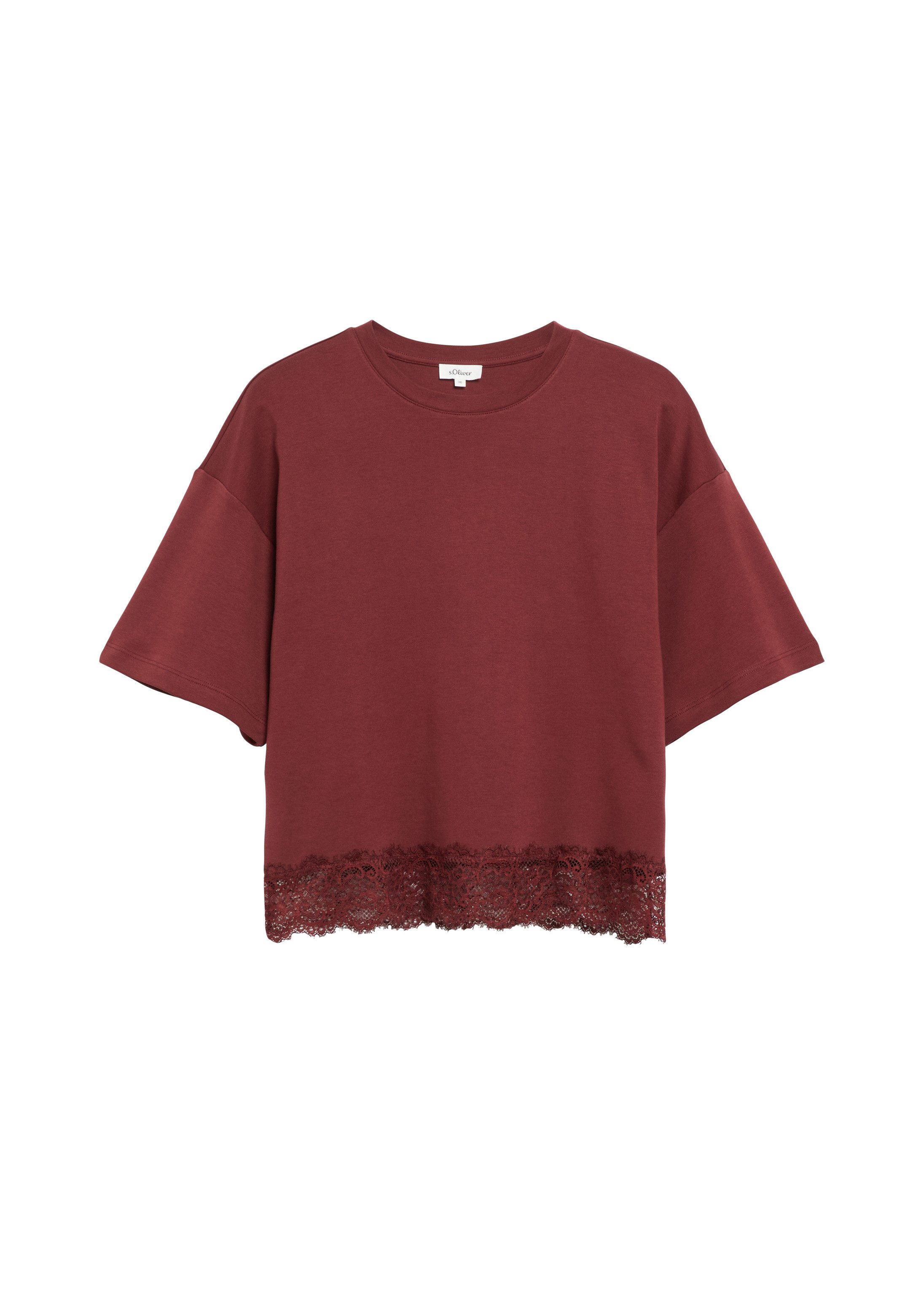 s.Oliver Kurzarmshirt T-Shirt T-Shirt mit überschnittenem Arm und Spitzenkante
