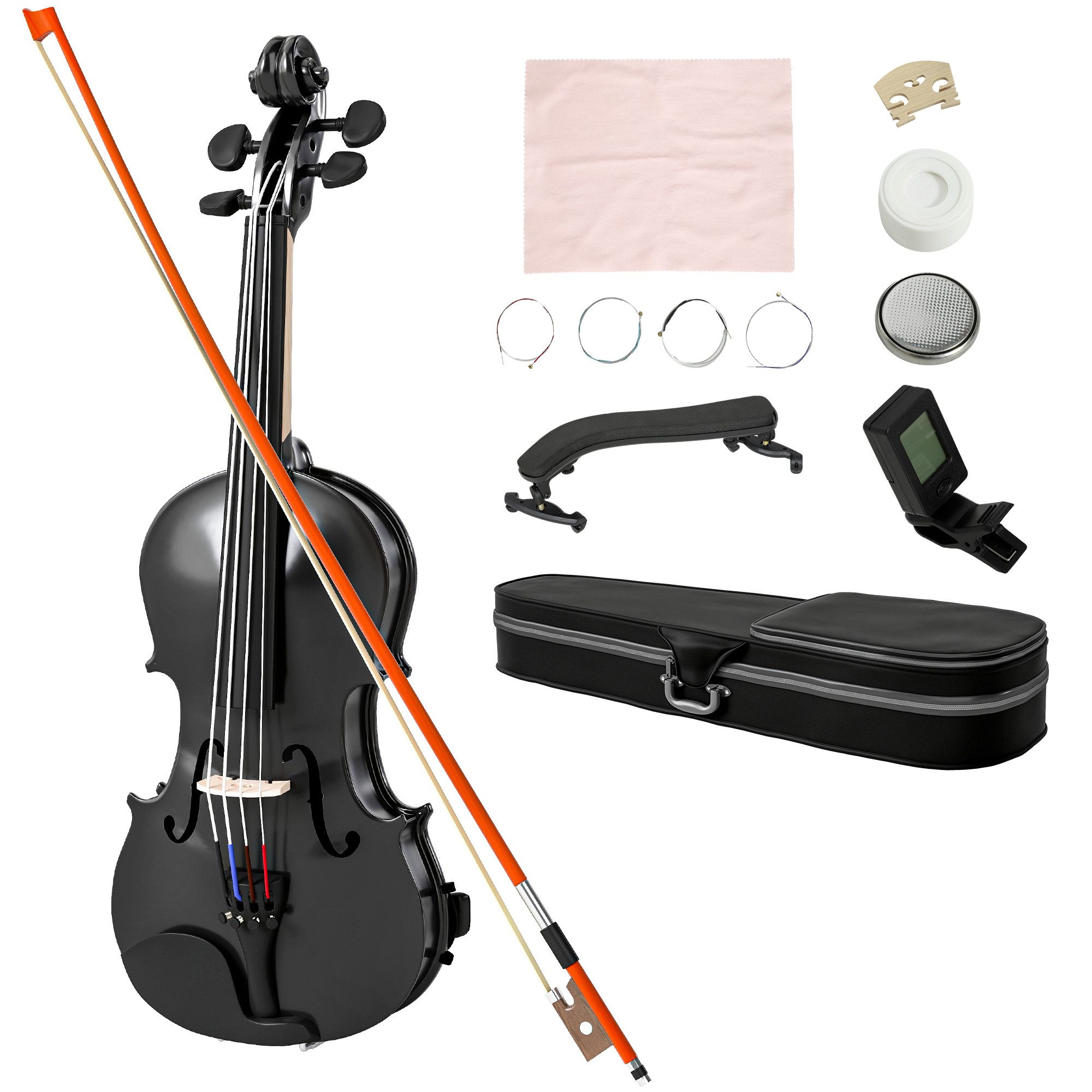 kowdom Violine 4/4 Geige Set Erwachsene Anfänger Massivholz mit Etui Zubehör, klassisch, elegant, komplett montiert, sofort spielbereit, komplett montiert, sofort spielbereit, Massivholz, komplettes Set, leichtes Etui