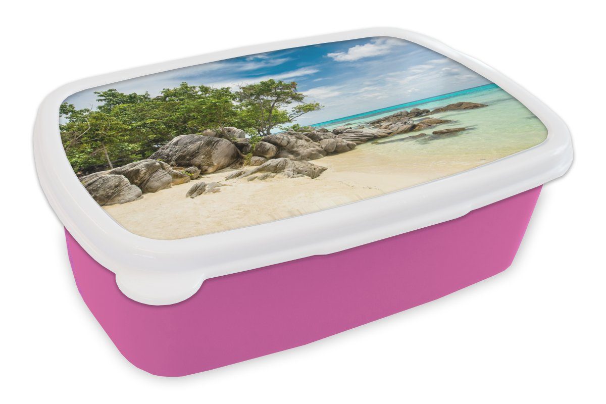 Kinder, Brotdose - rosa Erwachsene, - Sommer, (2-tlg), Kunststoff Lunchbox Mädchen, Strand Kunststoff, - MuchoWow Brotbox Snackbox, für Steine Meer