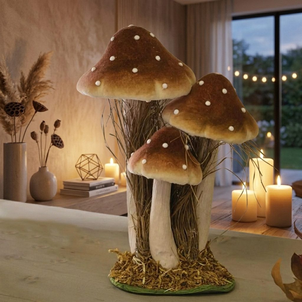 Home-trends24.de Dekofigur Fliegenpilz Pilz Herbst Deko Pilze Figur Dekofigur braun weiß 25cm (1 St)
