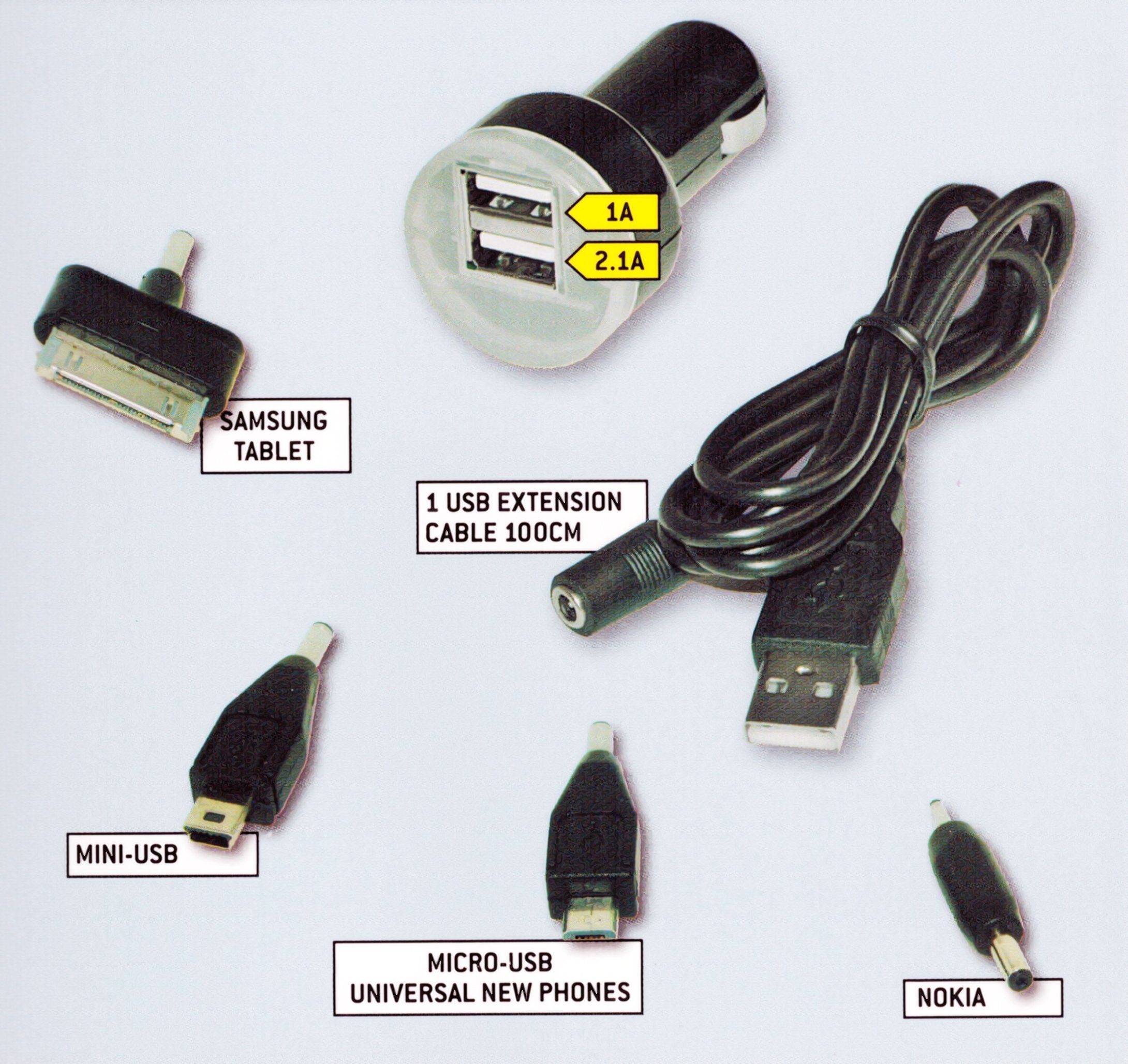 All Ride Multi-LADEGERÄT Set 6-teilig 1A/2,1A 12/24V Auto Adapter Universal-Ladegerät (6-tlg., USB Zigarettenanzünder Samsung)