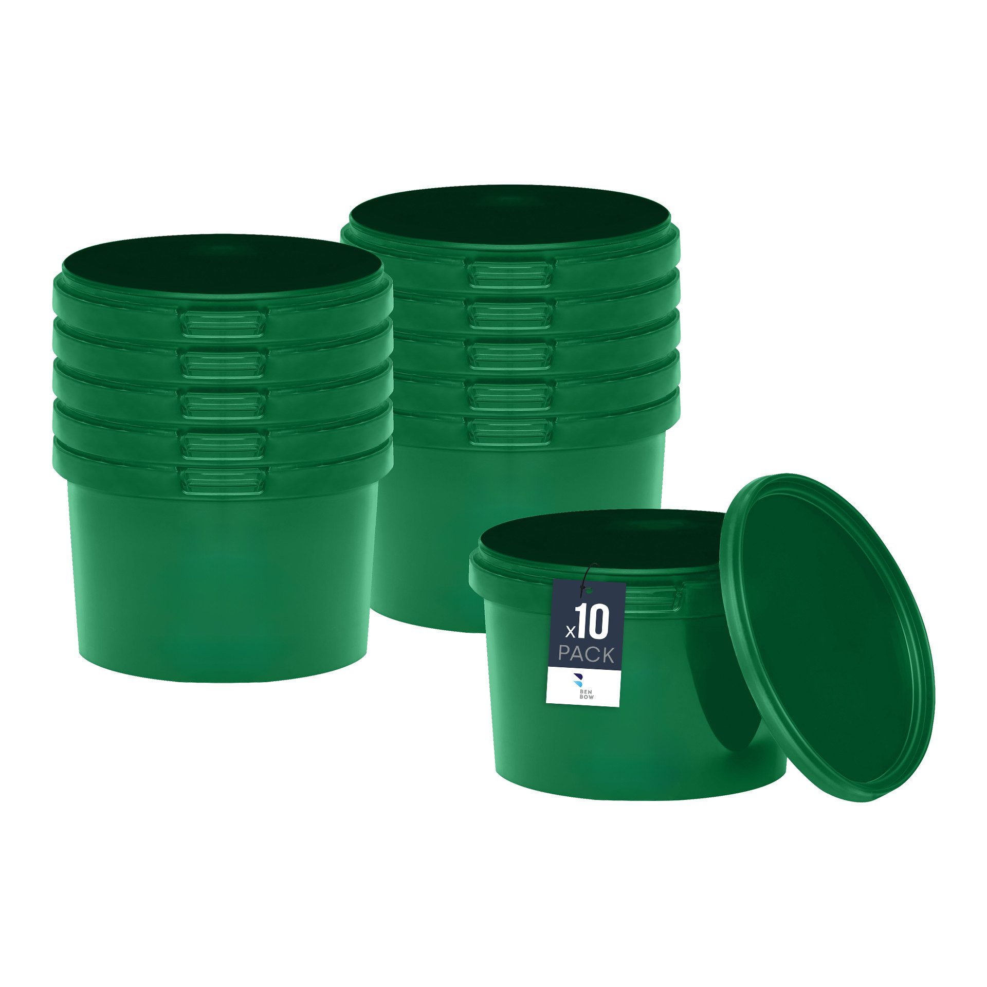 BENBOW Aufbewahrungssystem Eimer mit Deckel 30 20 10 1 0,5 L Grün Lebensmittelecht Eimer, Polypropylen - Lebensmittelecht, Geschmacksneutral, Auslaufsicher, (10-tlg., PZH-, BRC- und DIN-ISO-zertifiziert), für Lebensmittel, Farben, Chemikalien