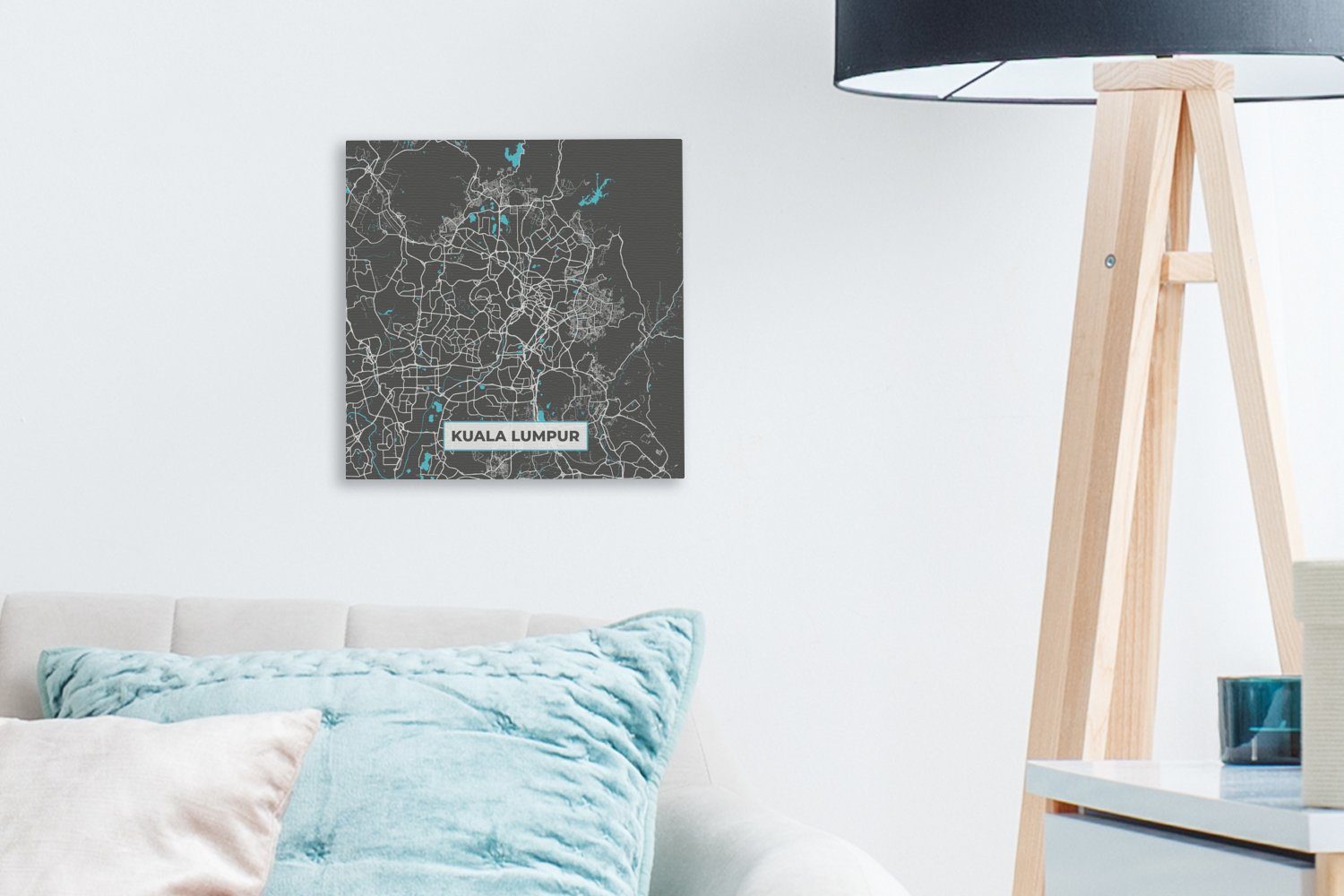 - Kuala Karte St), Karte, für OneMillionCanvasses® - Lumpur Leinwandbild (1 Bilder Leinwand - Stadtplan Blau - Schlafzimmer Wohnzimmer