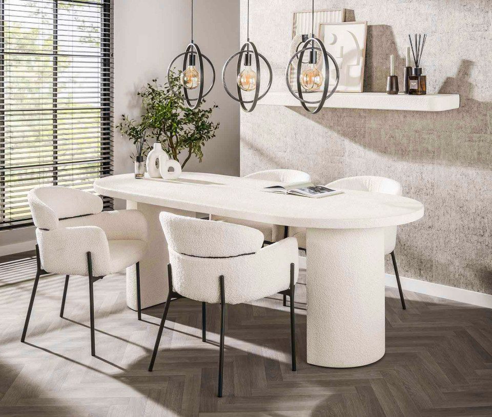 Maison ESTO Esstisch Esszimmertisch VALENTO 215 cm oval Creme Marmor-Komposit Steinoptik – Bild 2 von 5