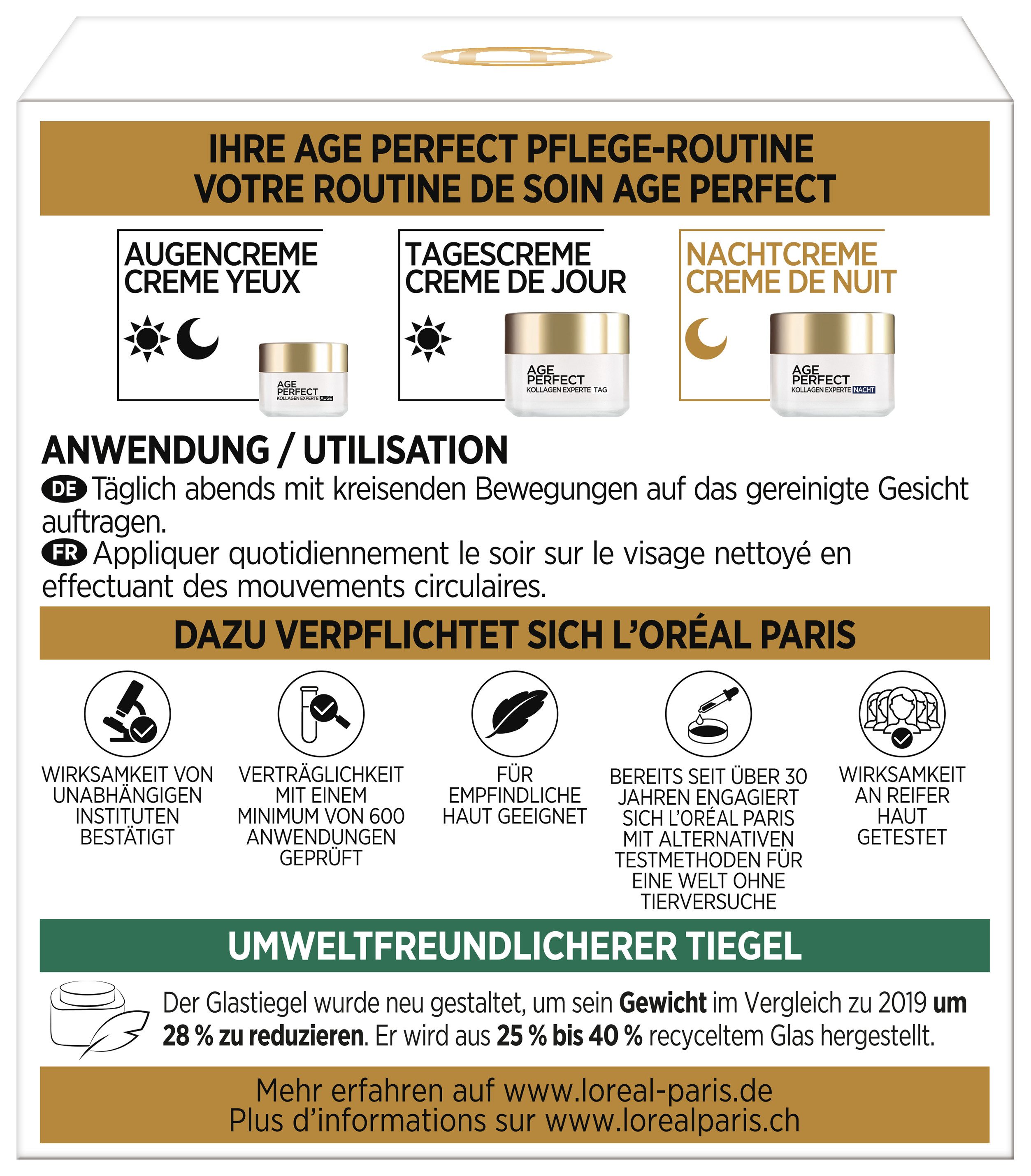 L'ORÉAL PARIS Nachtcreme AGE PERFECT PRO-KOLLAGEN EXPERTE NACHTCREME, feuchtigkeitsspendend, sorgt für mehr Straffheit