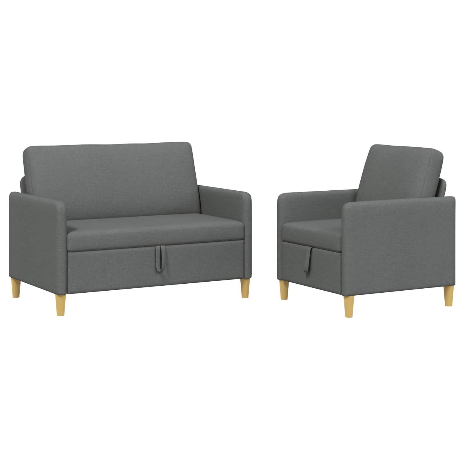 vidaXL Sofa Sofa Set mit Stauraum 2 stk. Dunkelgrau Polyester, 2 Teile