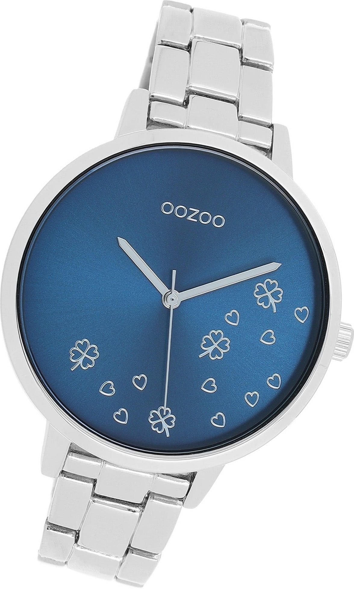 OOZOO Quarzuhr Oozoo Damen Armbanduhr Timepieces, Damenuhr Edelstahlarmband silber, rundes Gehäuse, groß (ca. 42mm)
