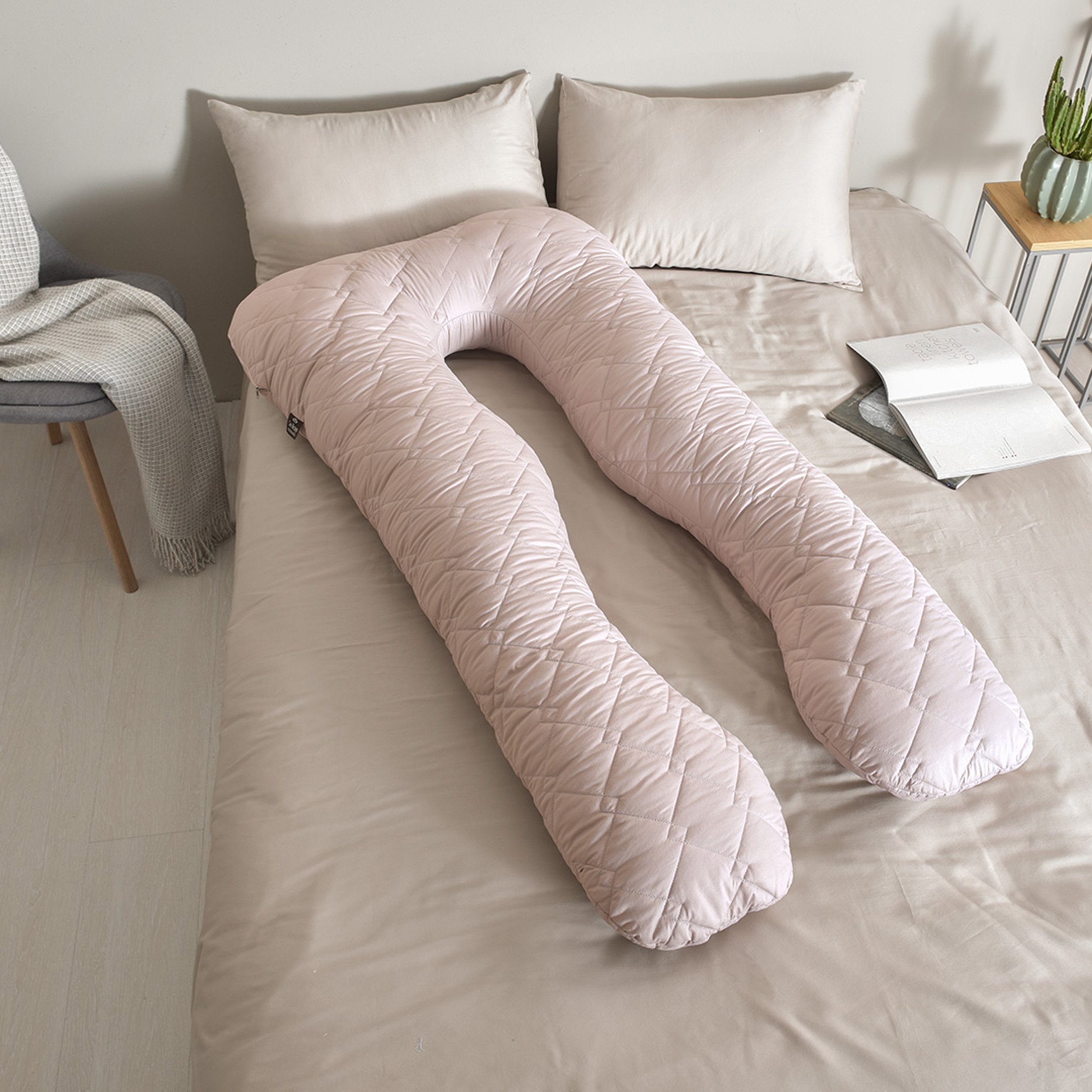 Stillkissen Körperkissen, beige 1-tlg., Schwangerschaftskissen Bodypillow SEI Seitenschläferkissen gesteppt, - Design