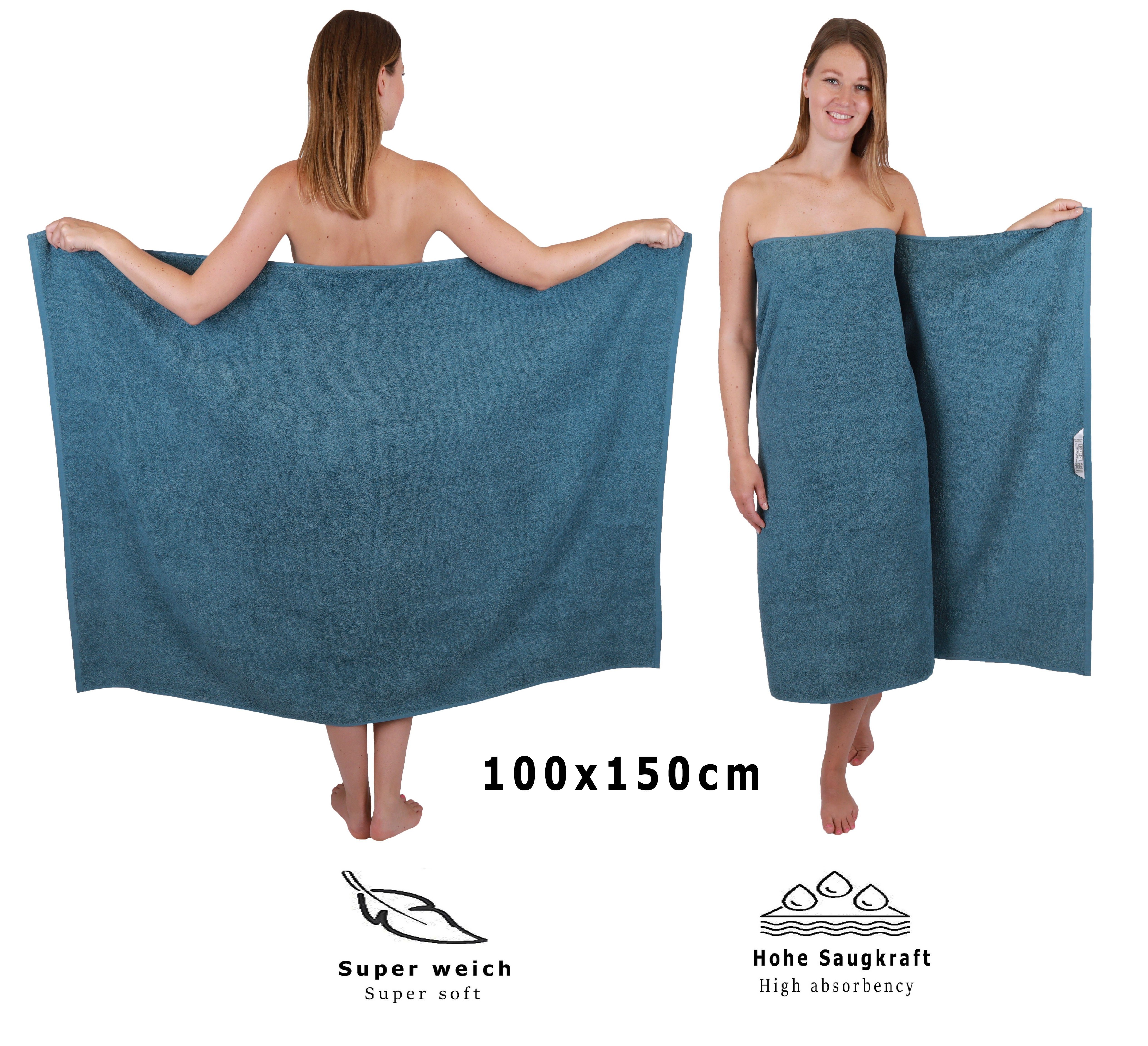 BERLIN Größe Badetuch XXL Maxi Baumwolle 100x150cm, 100% taubenblau Duschtuch Betz