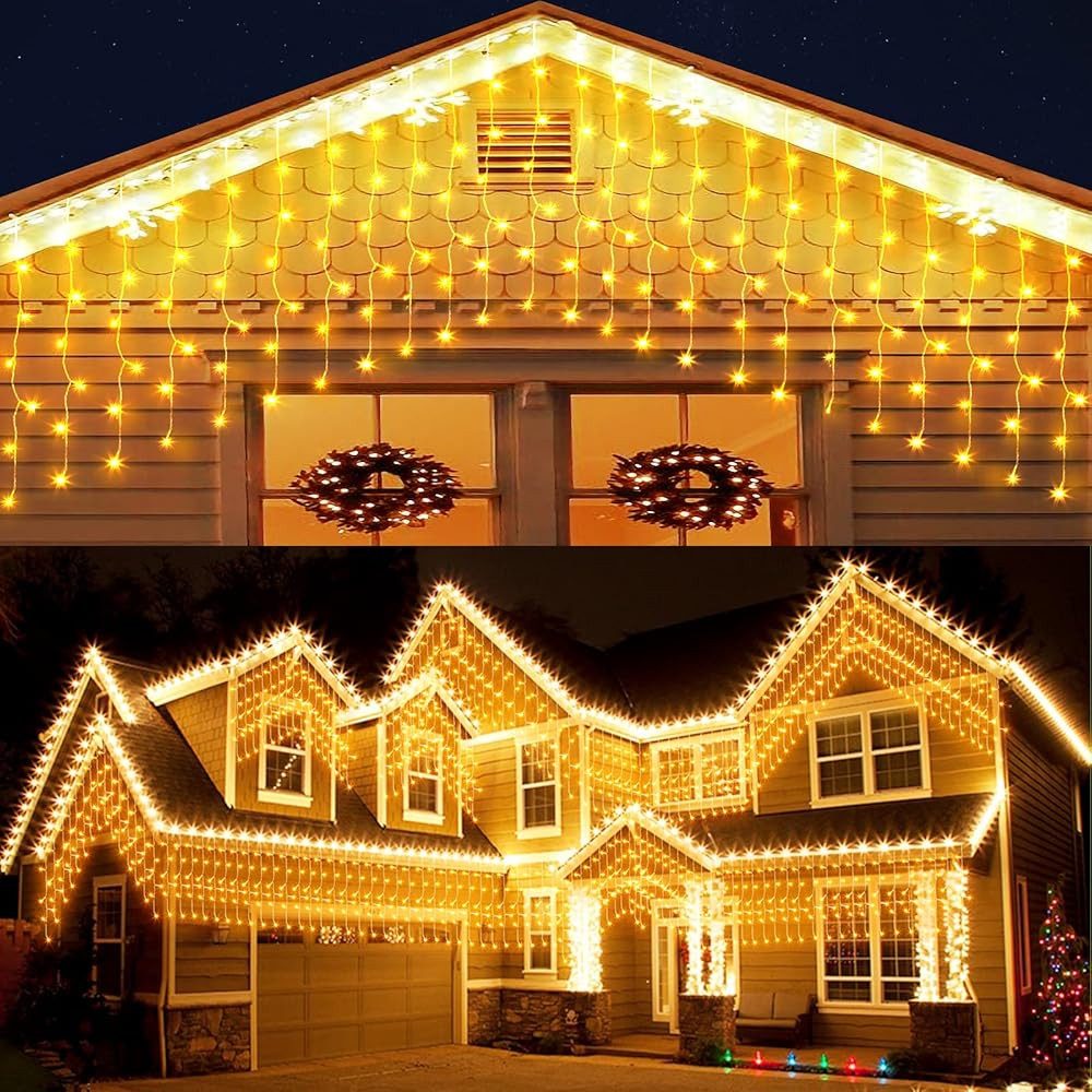 Elegear LED-Lichterkette 4M LED lichterkette Weihnachtsdeko mit Timer/Memory-Funktion, Warmweiß, 144-flammig, Lichtervorhang Eisregen Außen, Eiszapfen Regenlichterkette Erweiterbar