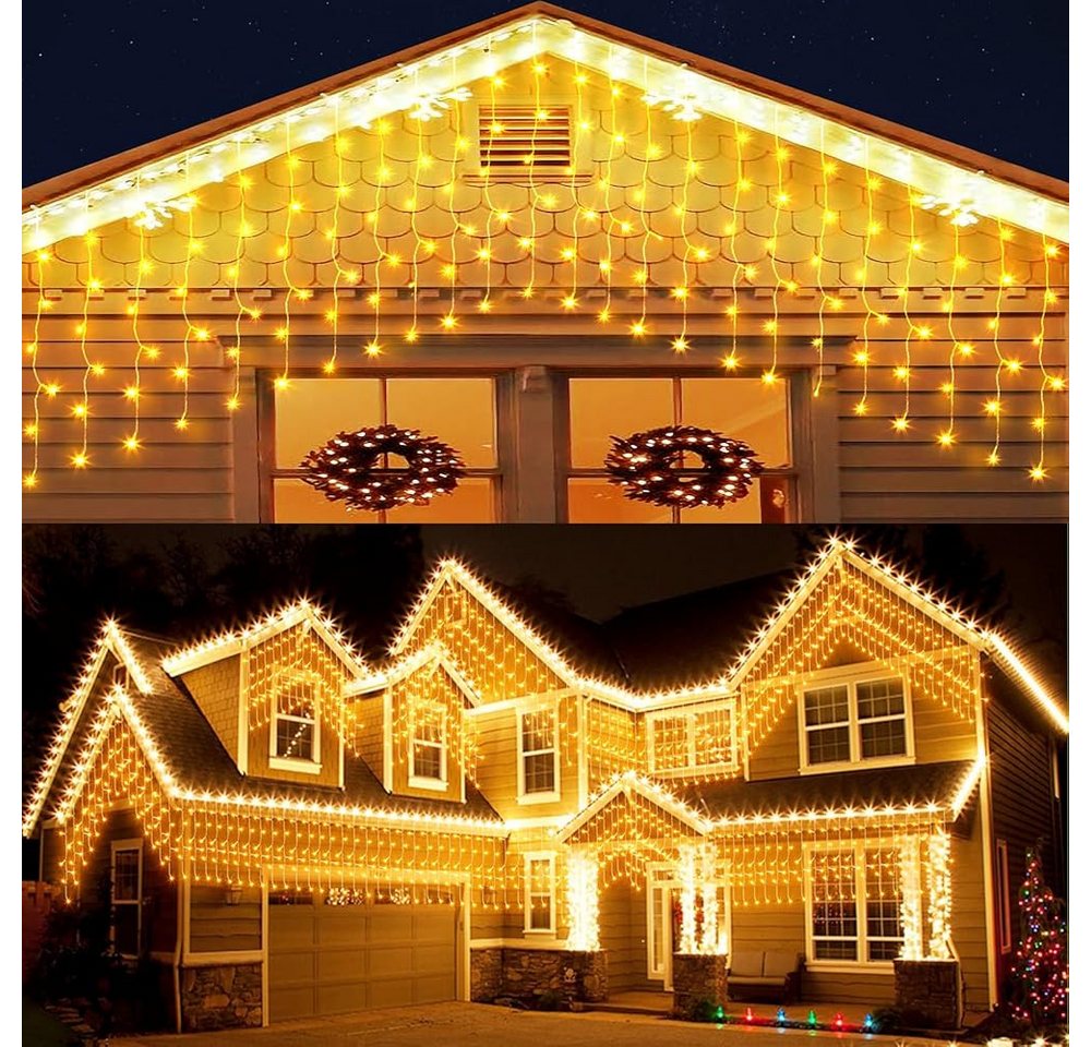 Quntis LED-Lichterkette 4/10/20M lichterkette Weihnachtsdeko, Timer/Memory-Funktion, Warmweiß, Lichtervorhang Eisregen Außen, Eiszapfen Regenlichterkette Erweiterbar