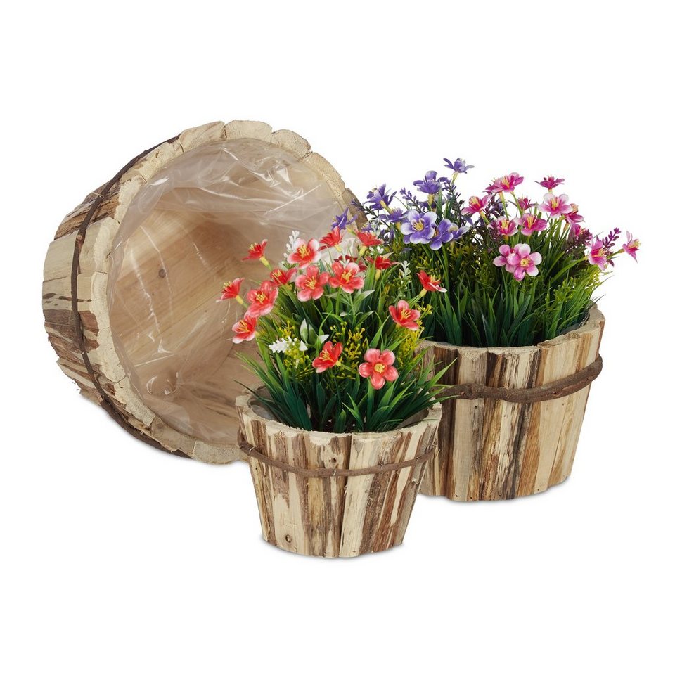 relaxdays Pflanzkübel Holz Blumentopf in 3 Größen