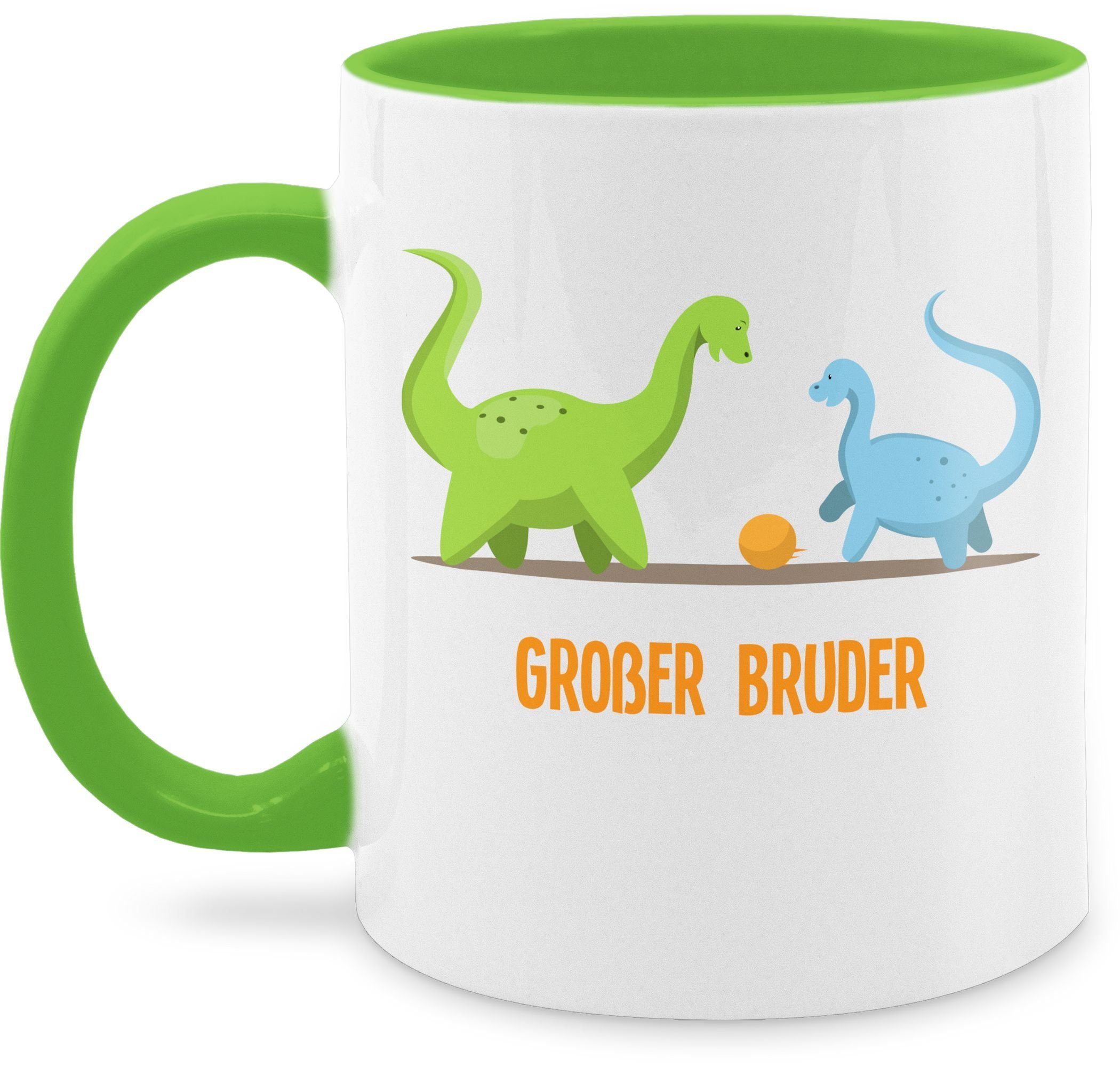 Shirtracer Tasse Großer Bruder Dinosaurier, Keramik, Großer Bruder 2 Hellgrün