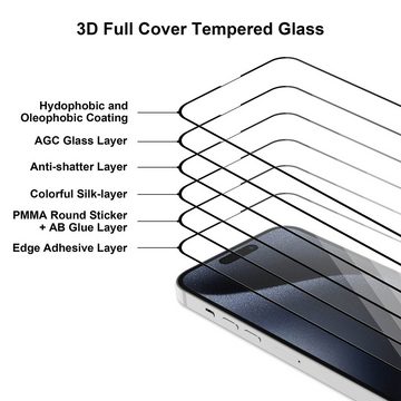 GOOD WILHELM 3D Panzerglas für iPhone - Premium Displayschutz aus 9H Glas (2 Stück) für iPhone 15 Pro, iPhone 15, Displayschutzglas