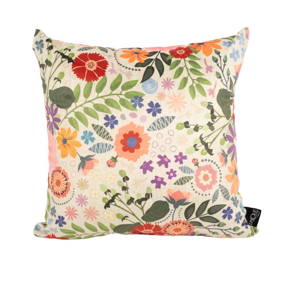 SCHÖNER LEBEN. Dekokissen Samtkissenhülle Blumen beige bunt 45x45 cm