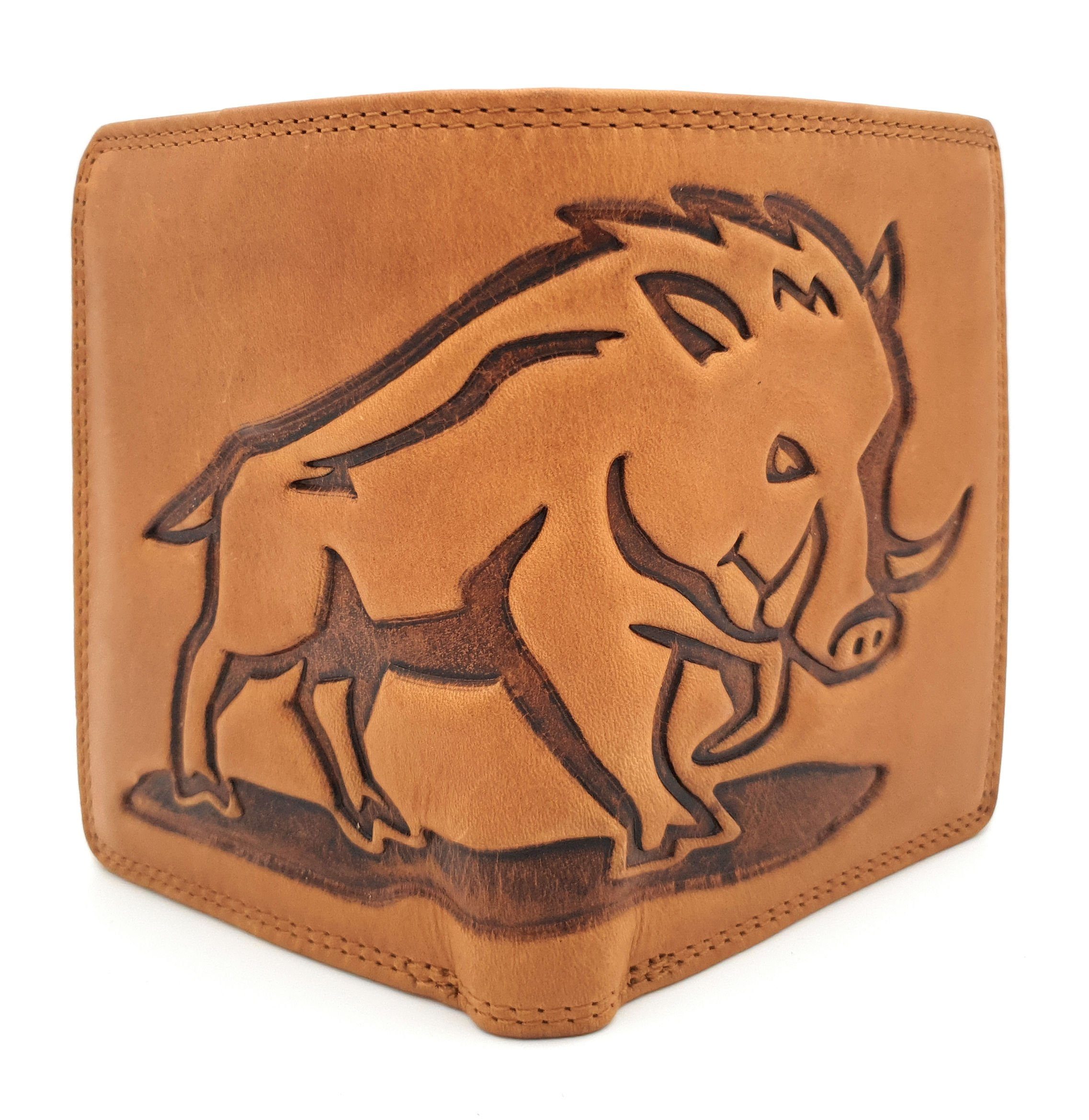 Hill Burry Geldbörse echt Leder Portemonnaie Wildschwein mit RFID Schutz, coole Börse mit geprägter Wildsau