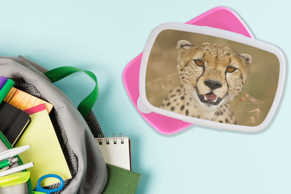 Kinder, (2-tlg), Pflanzen, Mädchen, rosa Lunchbox Kunststoff Erwachsene, Kopf Brotdose Kunststoff, Leopard Brotbox für MuchoWow - Snackbox, -