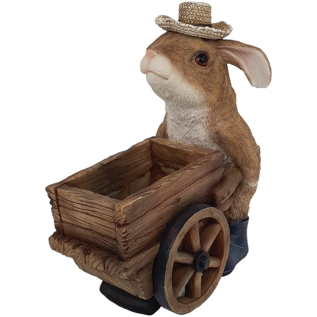 Figurendiscounter Gartenfigur Dekofigur Hase mit Karre 24 x 24,5 x 12,5 cm braun