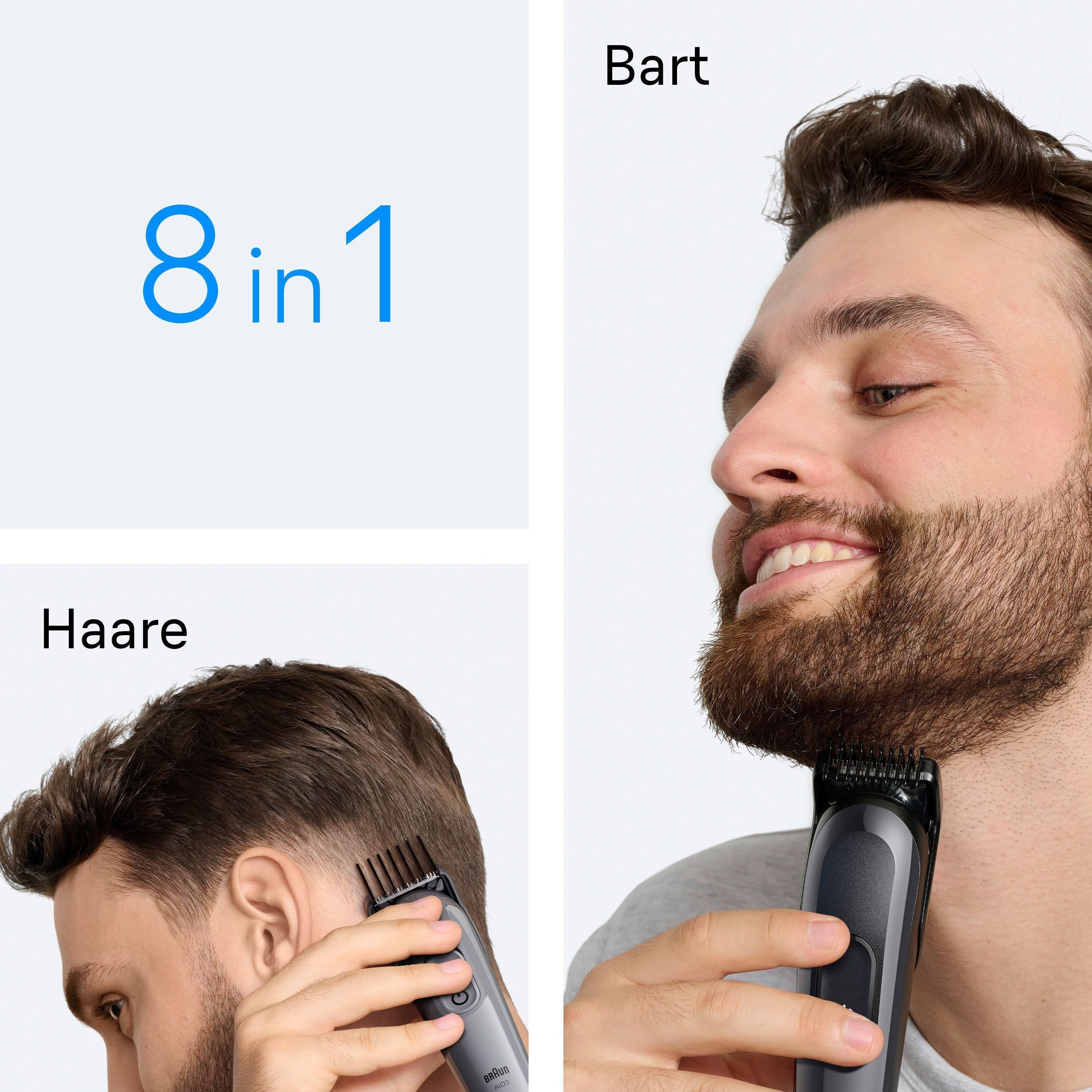 Braun Haarschneider All-in-One Series 3, 8in1 Pflegeset, ultrascharfe Klinge, 14 Längeneinstellungen, 50 Min Akkulaufzeit