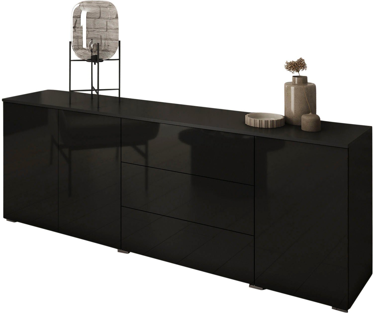 INOSIGN Sideboard Paris, Breite schwarz graphit schwarz 190 cm matt/schwarz graphite Hochglanz matt 