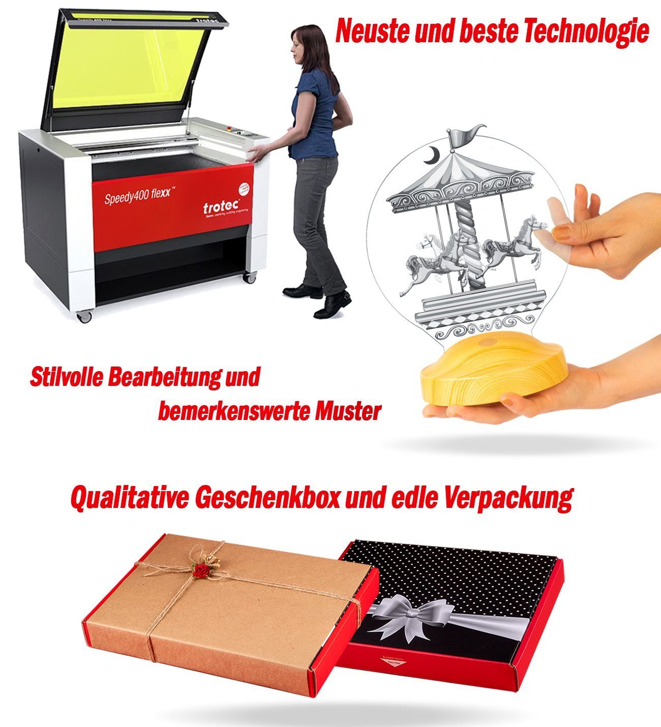 Geschenkelampe Nachttischlampe Karussell Geschenk 3D mehrfarbige Nachtlicht, Leuchte 7 Farben fest integriert, Geburtstagsgeschenk für Babys, Mädchen, Jungen