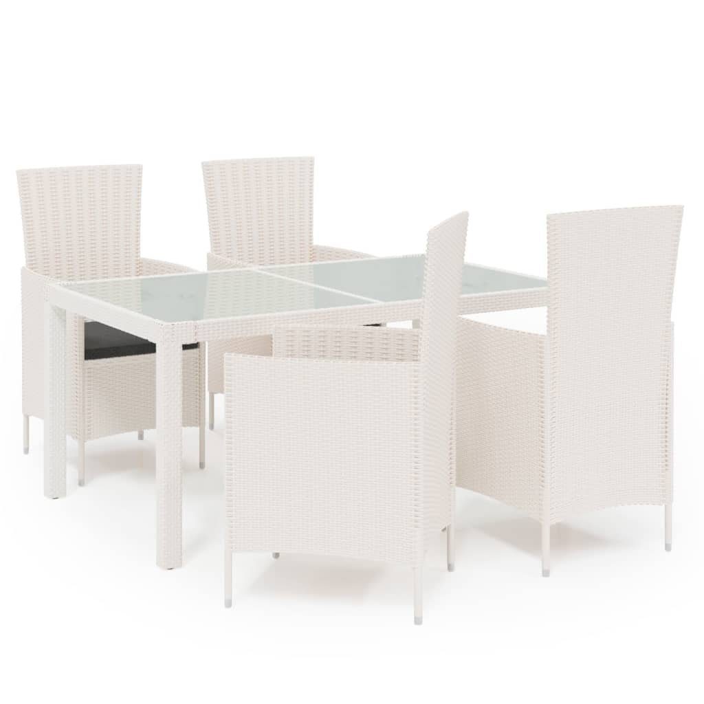 vidaXL Garten-Essgruppe 5-tlg. Garten-Essgruppe mit Auflagen Poly Rattan Weiß, (4-tlg)