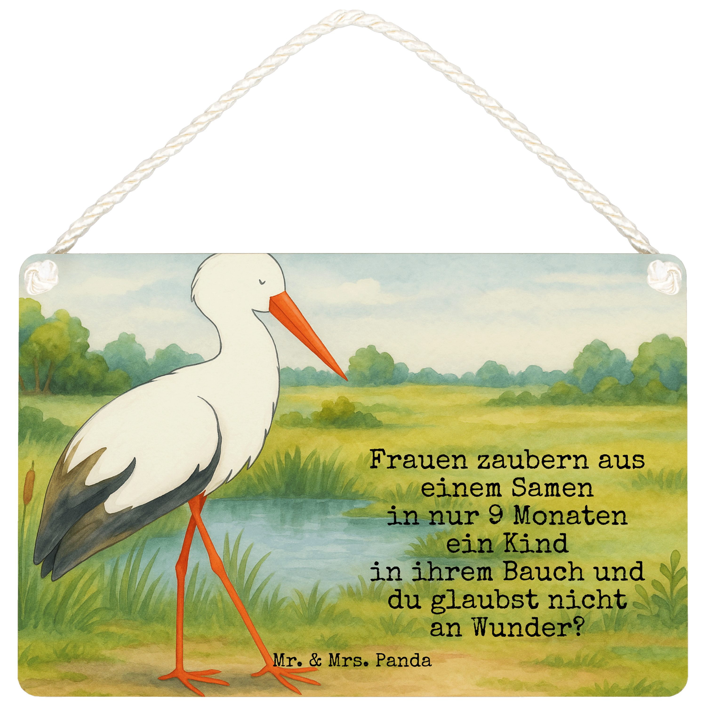 Mr. & Mrs. Panda Hinweisschild Storch Design, Schild DIN A6, Weiß, Schwangerschaft, Türschild, Schwa, (Packung), Deko Schild Lustige Sprüche dekotafel