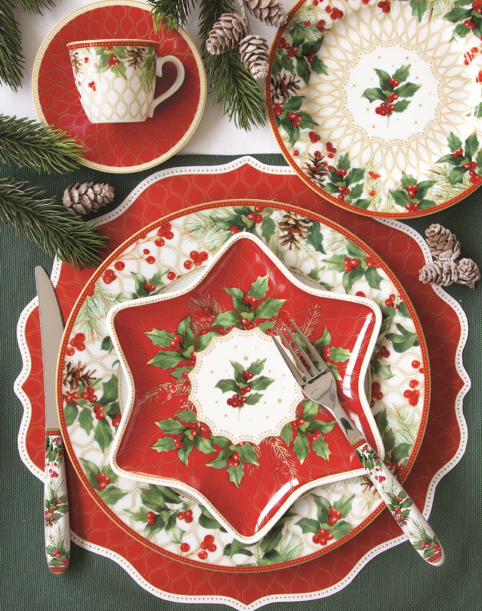 EasyLife Kuchenteller Christmas Berries, Spülmaschinengeeignet, Weiß, Motiv: Rote Beeren