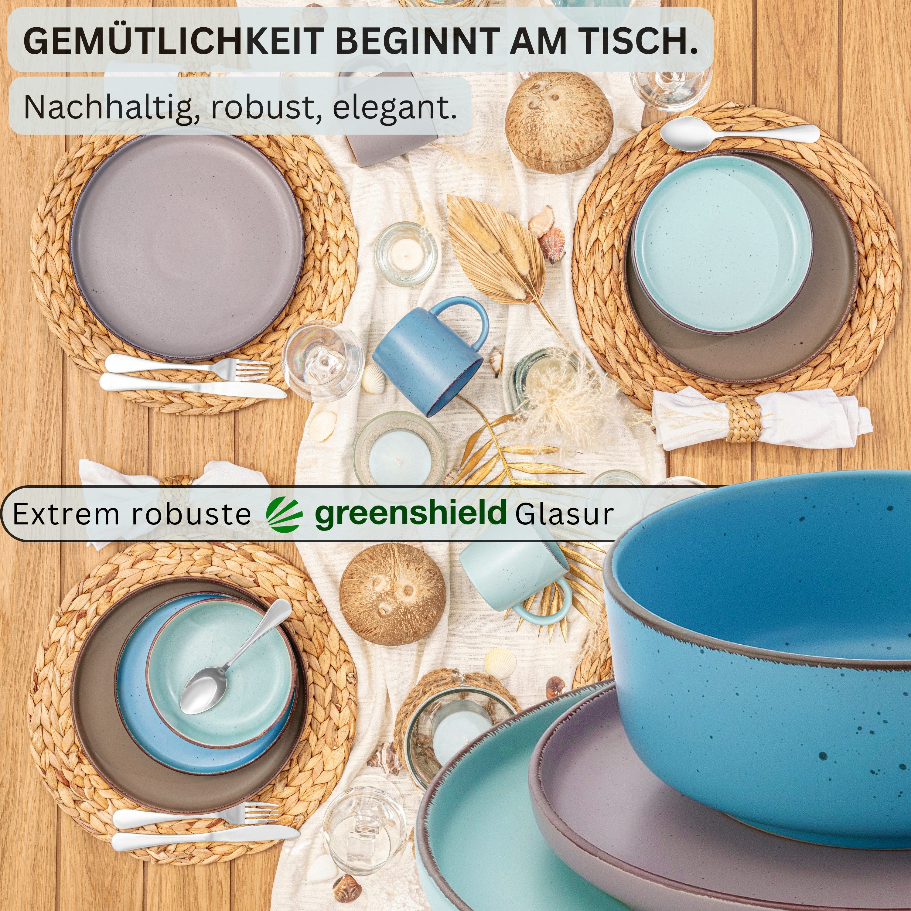 SÄNGER Geschirr-Set Bombay (12-tlg), 4 Personen, Steingut, Bombay Meeresboden, Handmade, Erweiterbar, VALUE COLLECTION